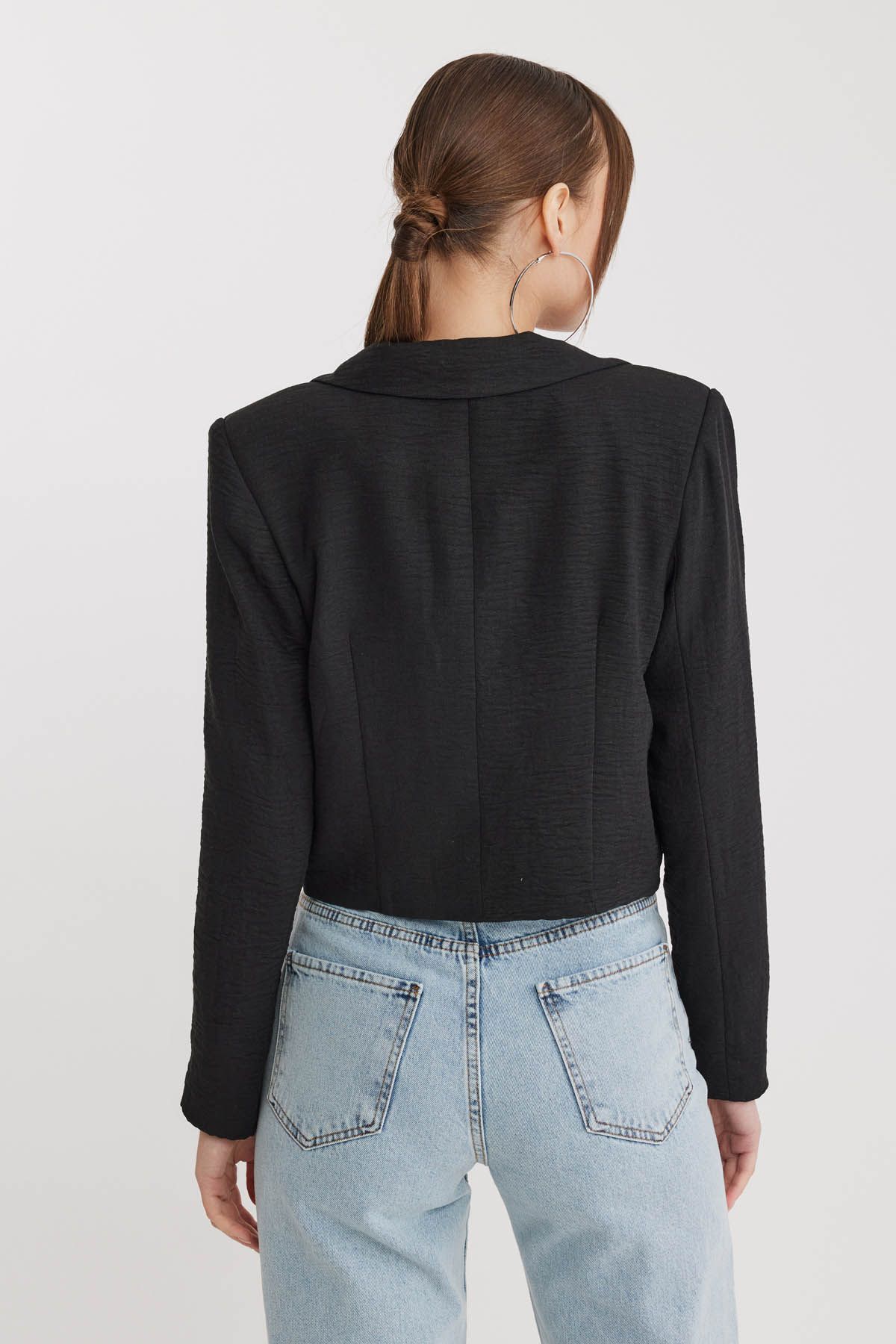 Vitrin-Double Button Viscose Linen Crop Jacket 5