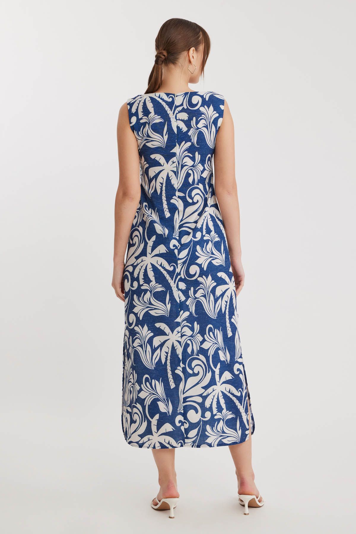 Vitrin-Palm Tree Pattern Long Dress with Side Slits 5