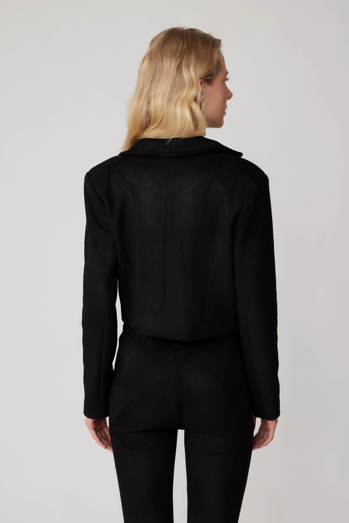 Vitrin-Double Button Lined Crop Suede Jacket 5