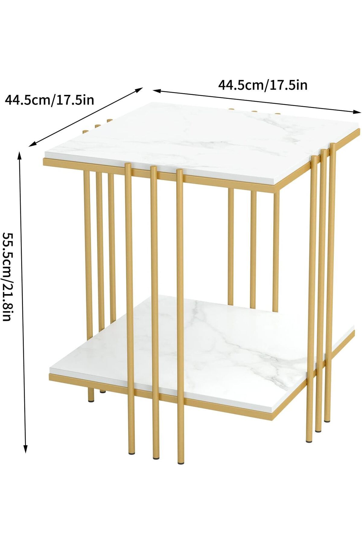 WISFOR Mermer Yan Sehpa, 2 Katlı, Altın Metal Çerçeveli, Modern ve Lüks Yan Masa
