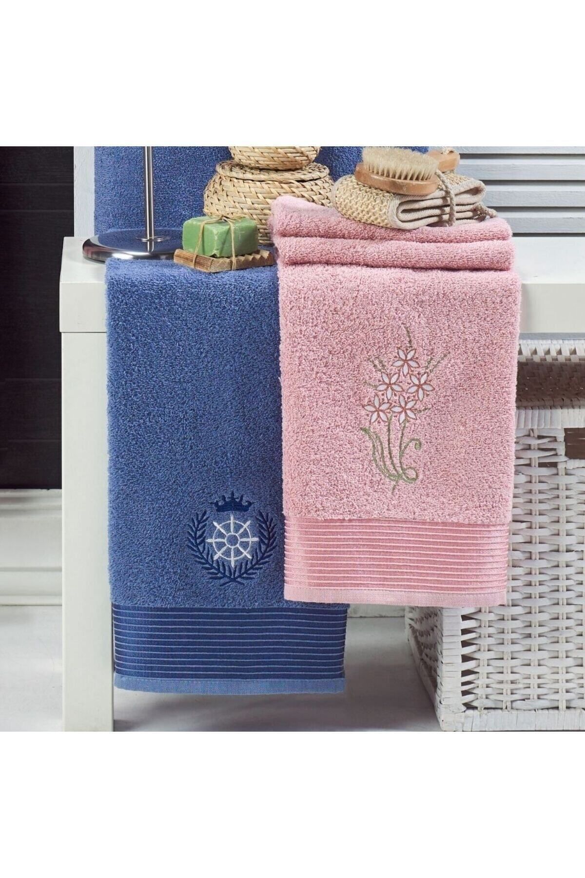 حوله تنپوش (روبدوشامبر) صورتی مردانه و زنانه Pink Navy Blue Bathrobe 4 Lu Set Rebeka