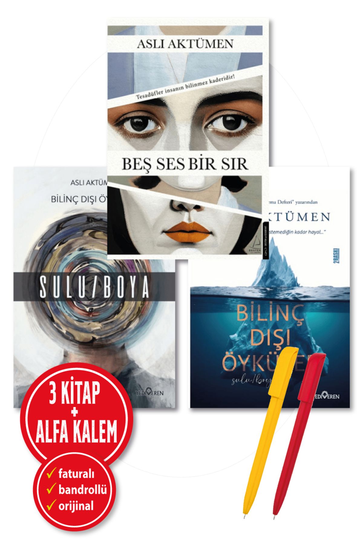 Destek Yayınları Alfa Kalem+Aslı Aktümen 3 Kitap(Beş Ses Bir Sır+Bilinç Dışı Öyküler+Sulu/Boya)-YENİ-Edebiyat-Destek