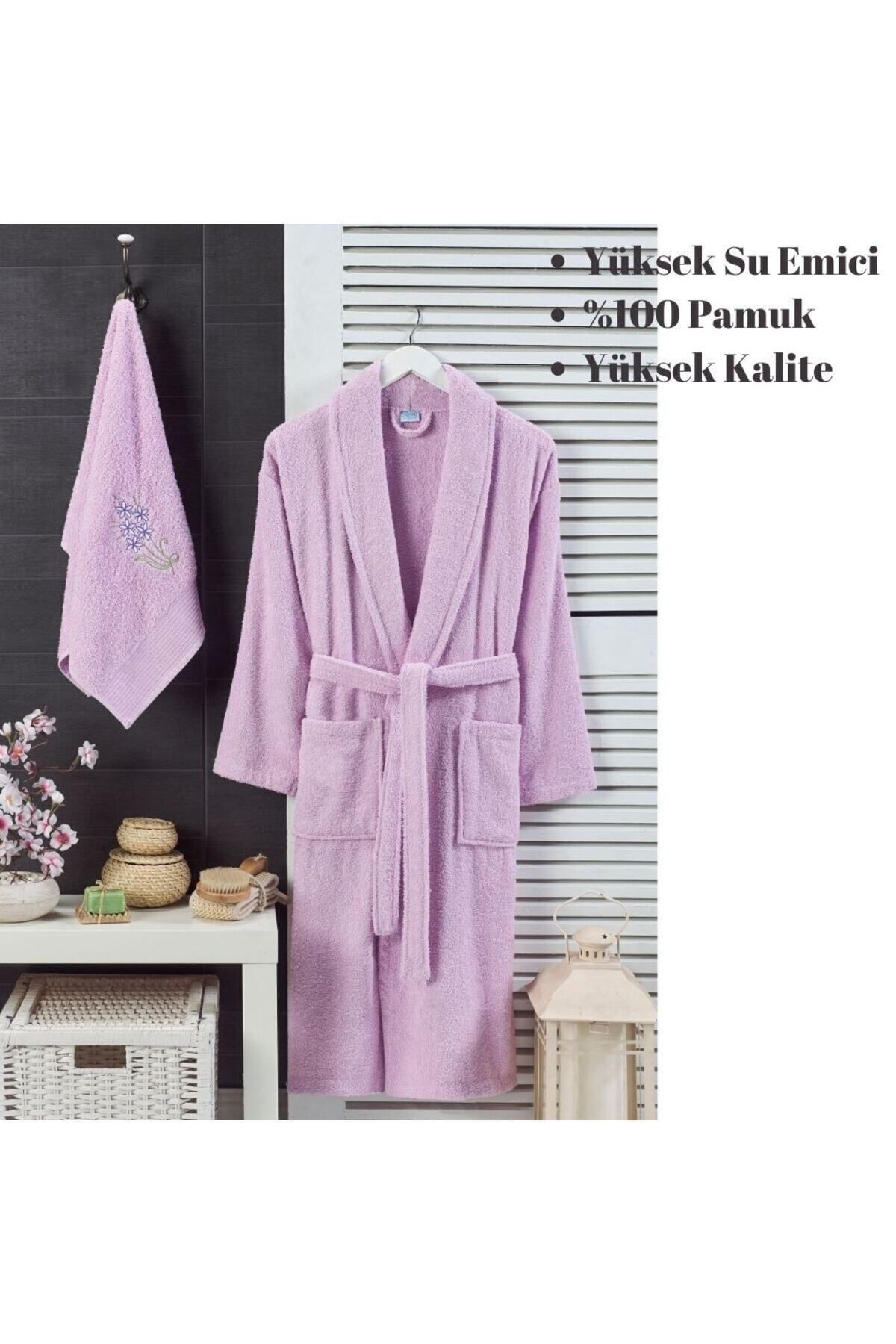 حوله تنپوش (روبدوشامبر) بنفش مردانه و زنانه Purple Bathrabe 2 مجموعه Rebeka
