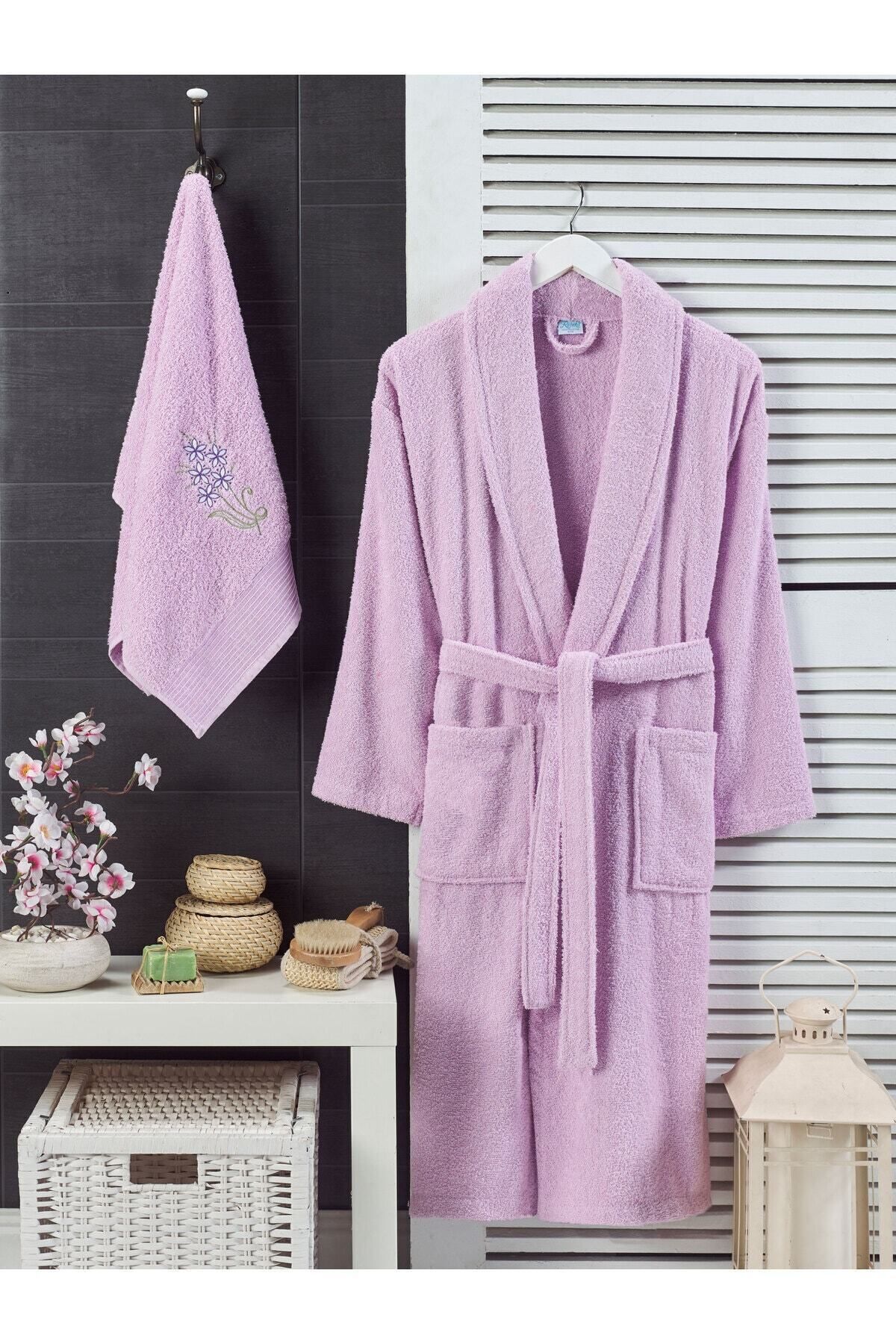 حوله تنپوش (روبدوشامبر) بنفش مردانه و زنانه Purple Bathrabe 2 مجموعه Rebeka
