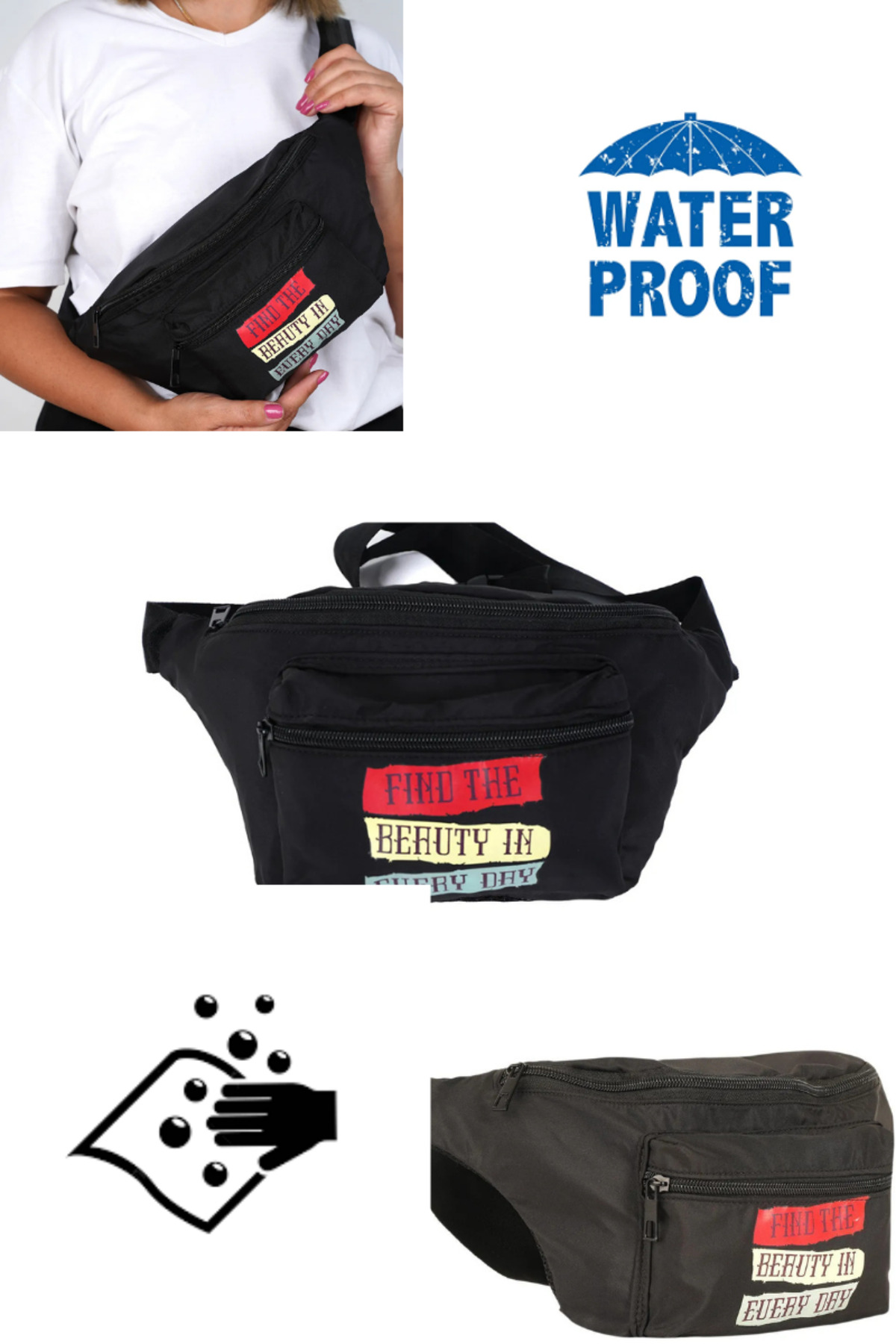 Nts  Unisex Siyah Renkli Baskılı Omuz Ve Bel Çantası - Görsel 3