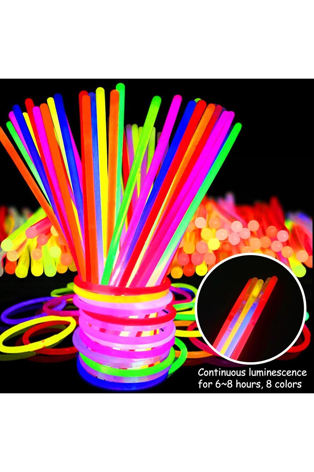 Astra Market Karanlıkta Yanan Parlayan Fosforlu Glow Stick  Çubuk Bileklik 50 Adet