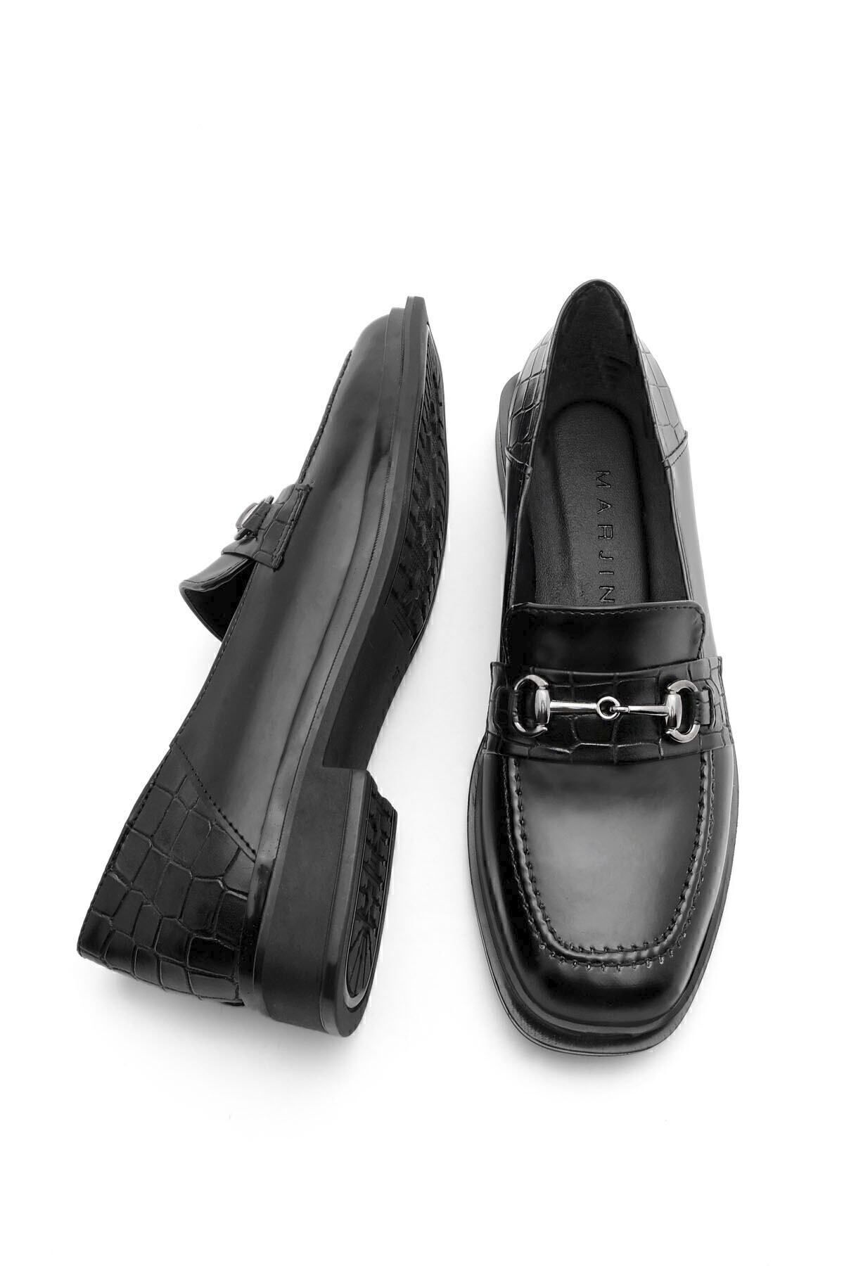Marjin-Women's Loafer Moccasin Shoes Blunt Toe Buckle Casual Shoes Races black 6