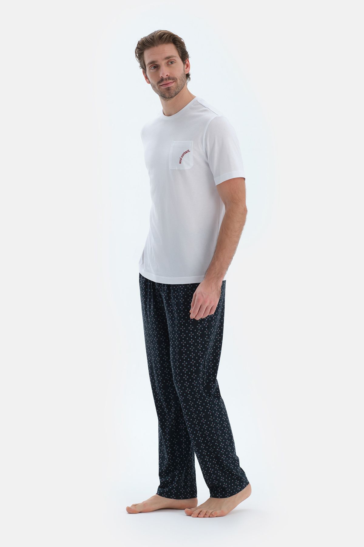 ست پیژامه مردانه ECRU موبایل مفصل آستین کوتاه T SHIRT MAGROPRIN PANTS Dagi