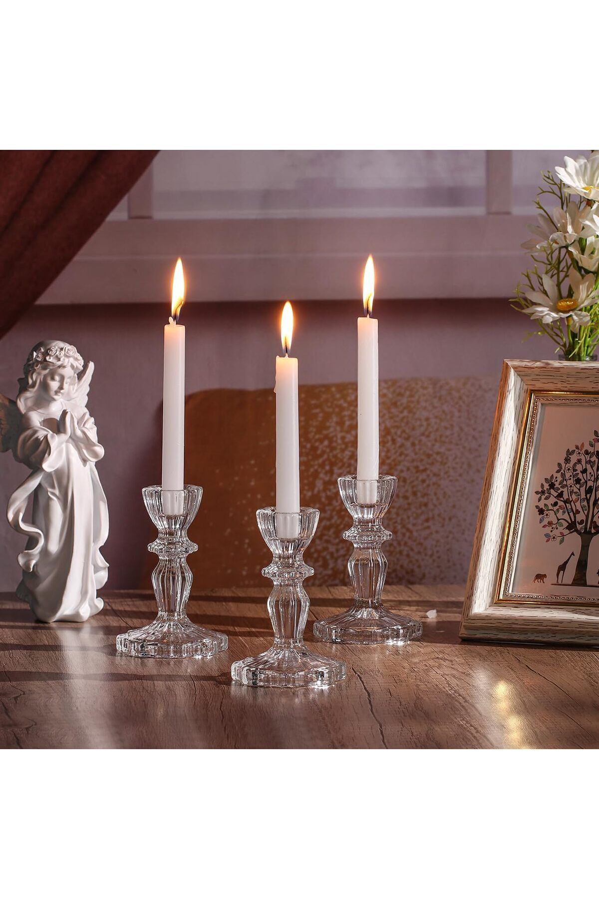 طقم 4 حاملات شموع زجاجية شفافة بارتفاع 11 سم