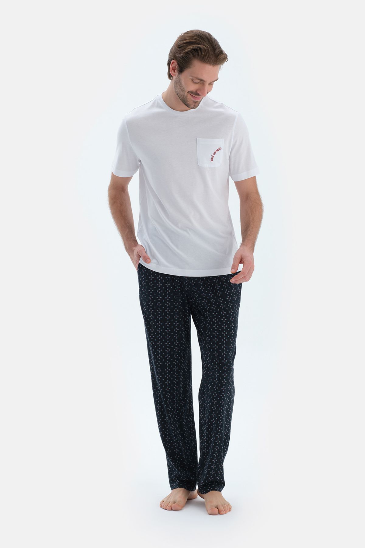 ست پیژامه مردانه ECRU موبایل مفصل آستین کوتاه T SHIRT MAGROPRIN PANTS Dagi