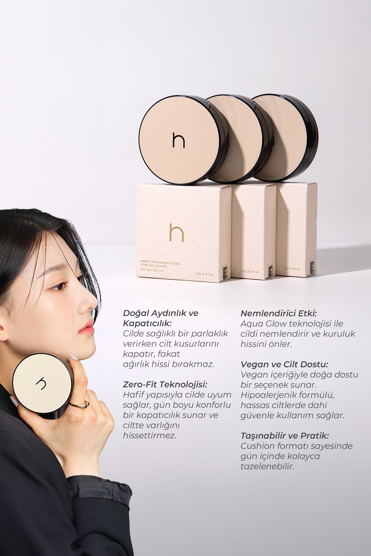 HAMEL Zero Fit Cushion Vegan Radiance Effect UV Protected Moisturizing Korean Foundation Spf50 Pa 12gr