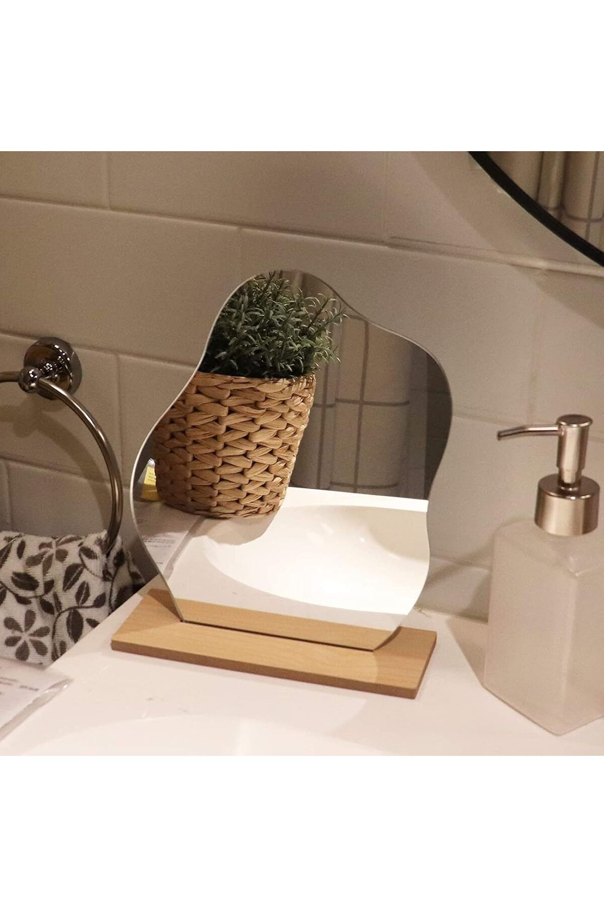 Arabest-Makeup Mirror for Desk, with Stand Aesthetic Vanity Mirror, Frameless Table top and Minimal Spaces 5