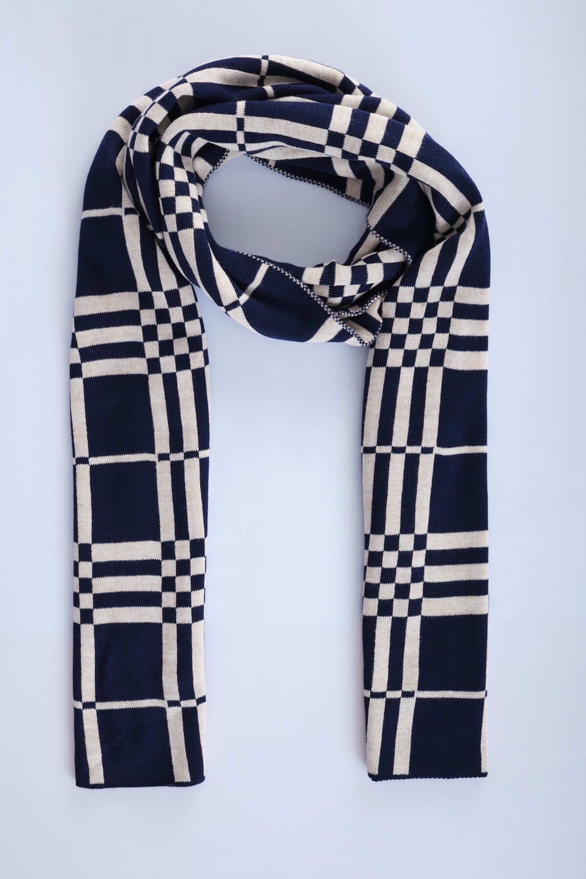 Sebir Moda Kareli Triko Örme Atkı
