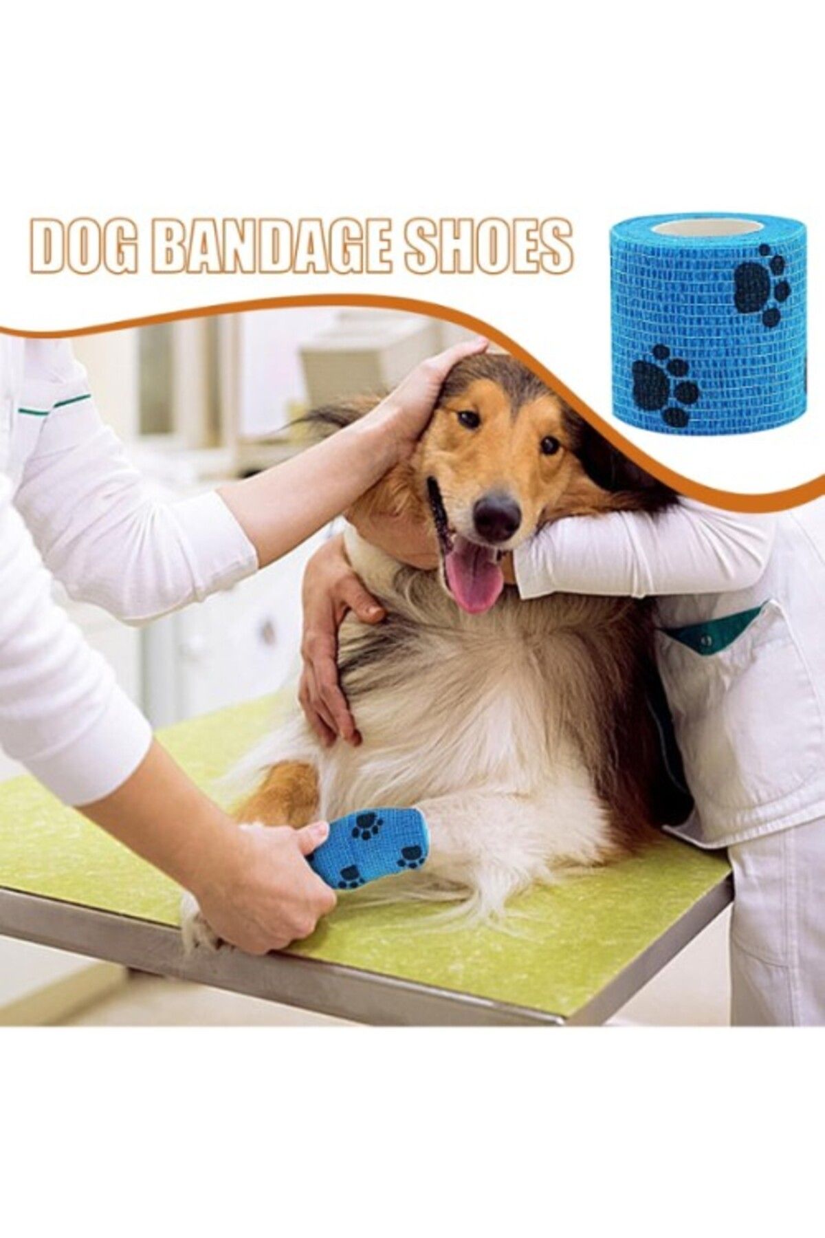 Mi-ÇA HOME Desenli Kendinden Yapışkanlı Elastik Bandaj Köpek Kedi Pati Bandajı Koruyucu Sargı 7.5 cm x 4.5 Metr