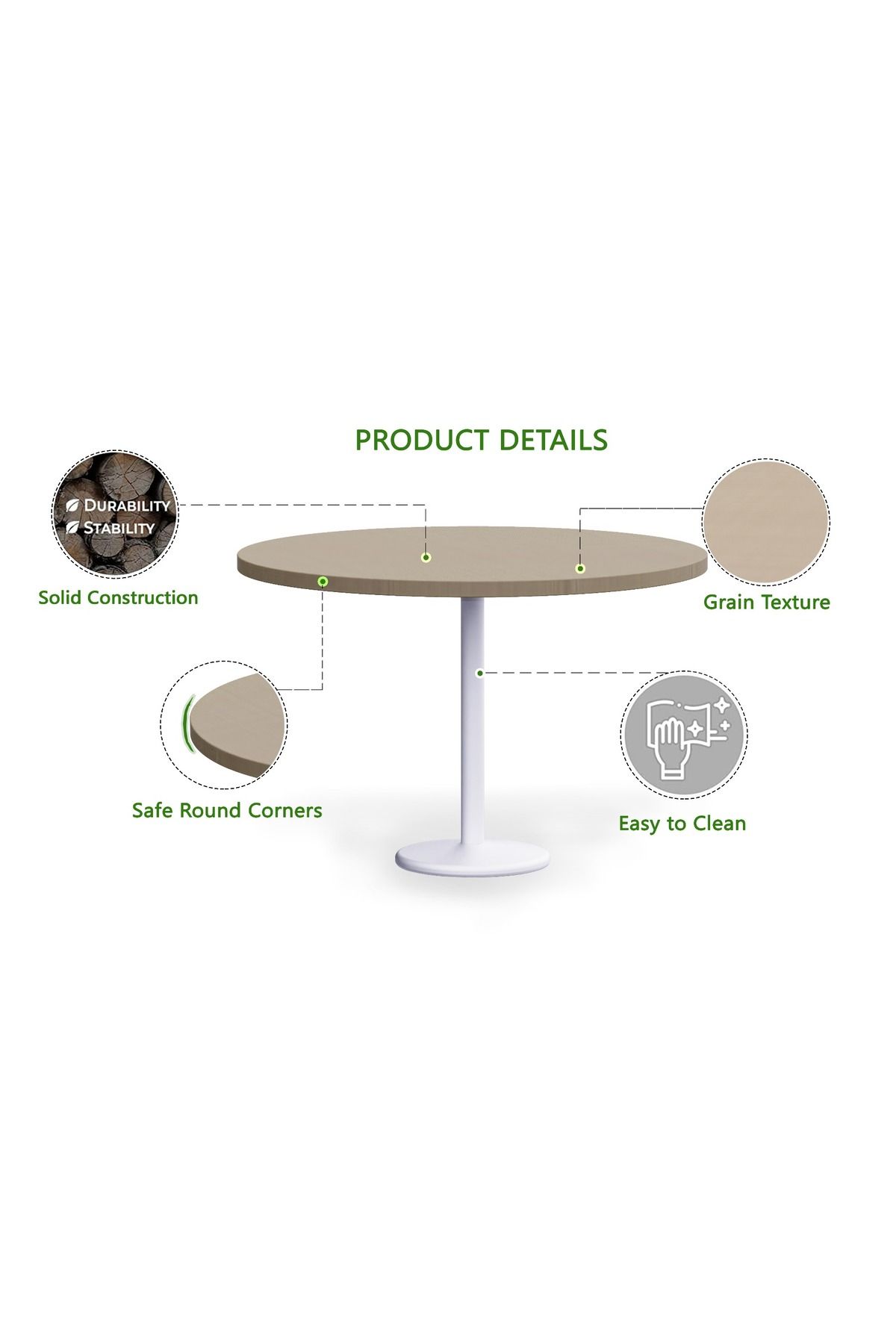 Mahmayi-Round Pantry Table, Simple Modern Design Coffee Task for Home Office, (120 cm Dia, Linen) 2