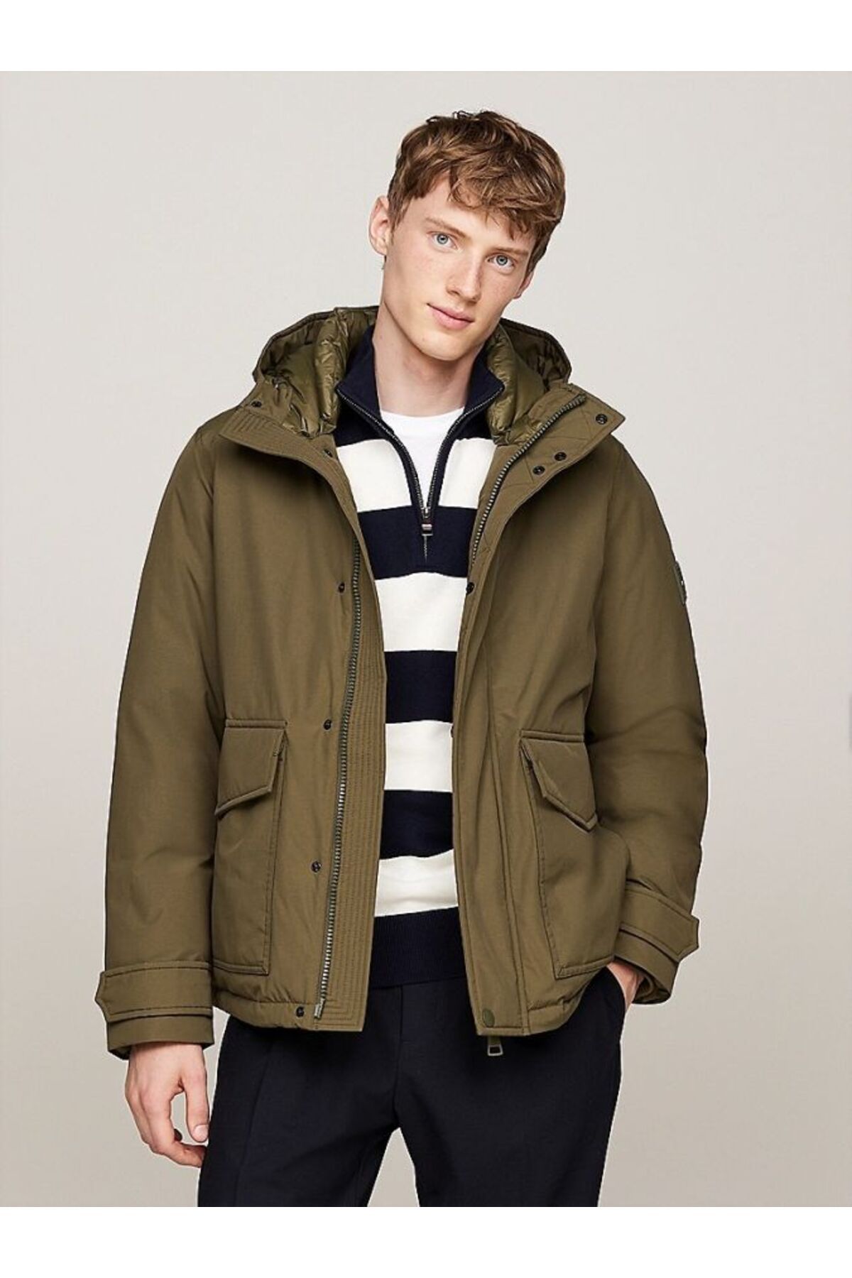 مانتو ROCKIE هوددار مردانه با جیب های کناری - خاکی Tommy Hilfiger