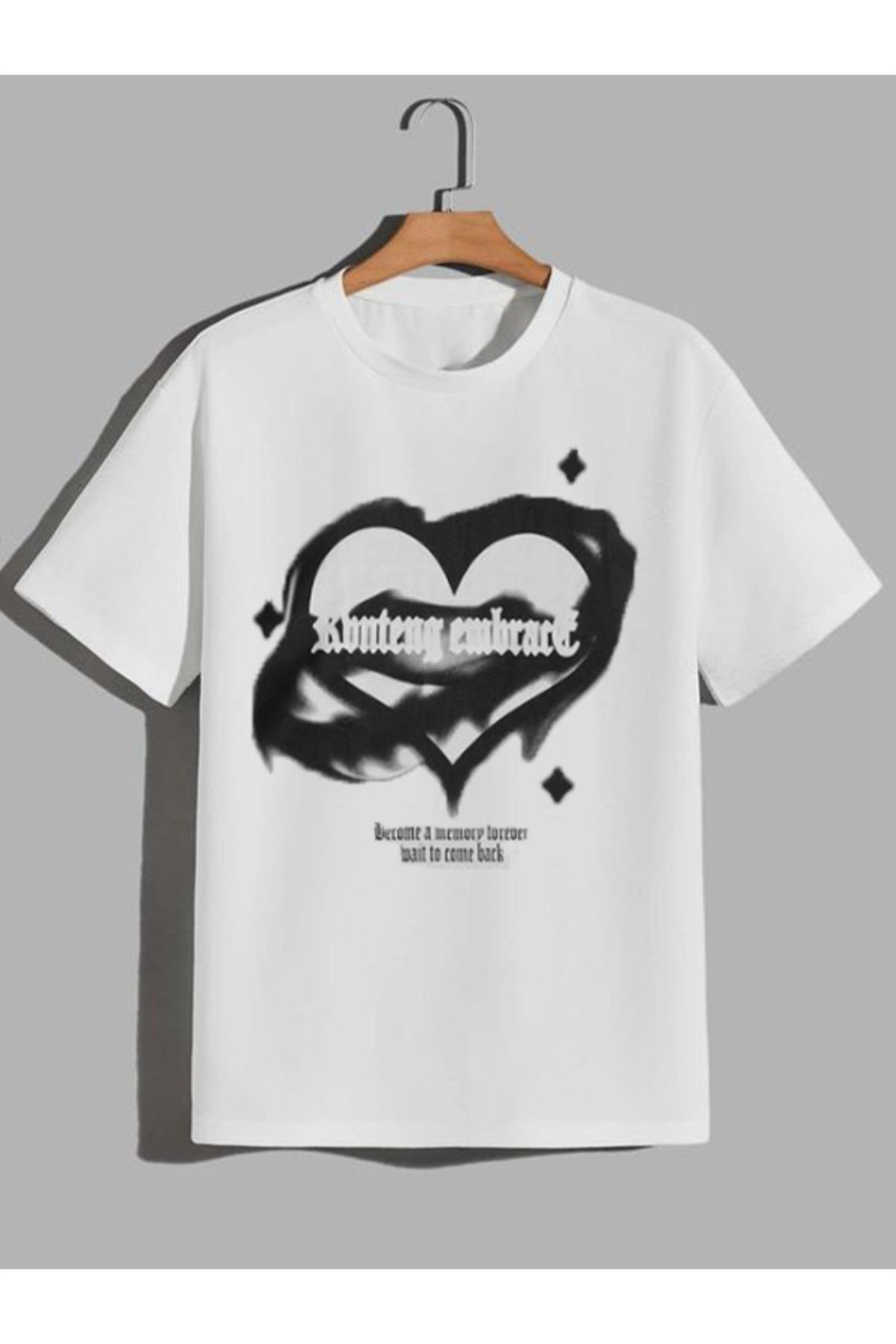 JAMPY Unisex Oversize Ön Kalp Baskılı Beyaz T-shirt