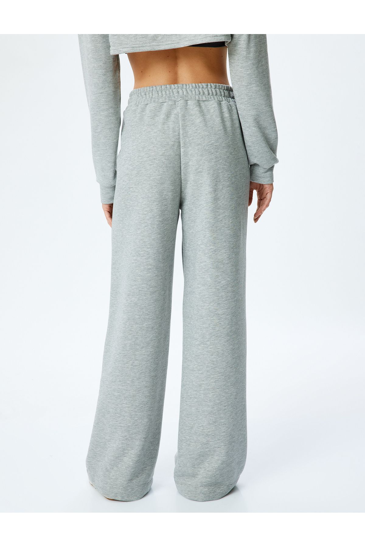 Koton-Ribbed Wide Leg Sweatpants with Asymmetrical Waist Detail 4