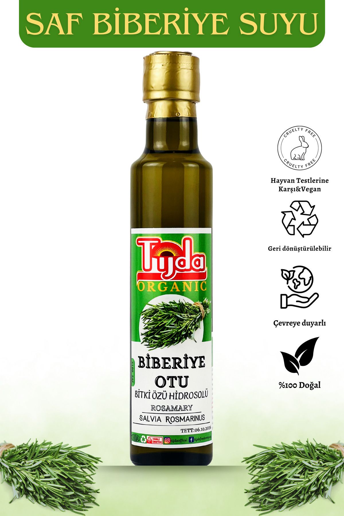 TİJDA Biberiye Özü(SUYU)saf Taze Bitkiden Üretilmiştir.saç Bakımı Için Hidrosol 250 ml (SALVİA ROSMARİNUS)