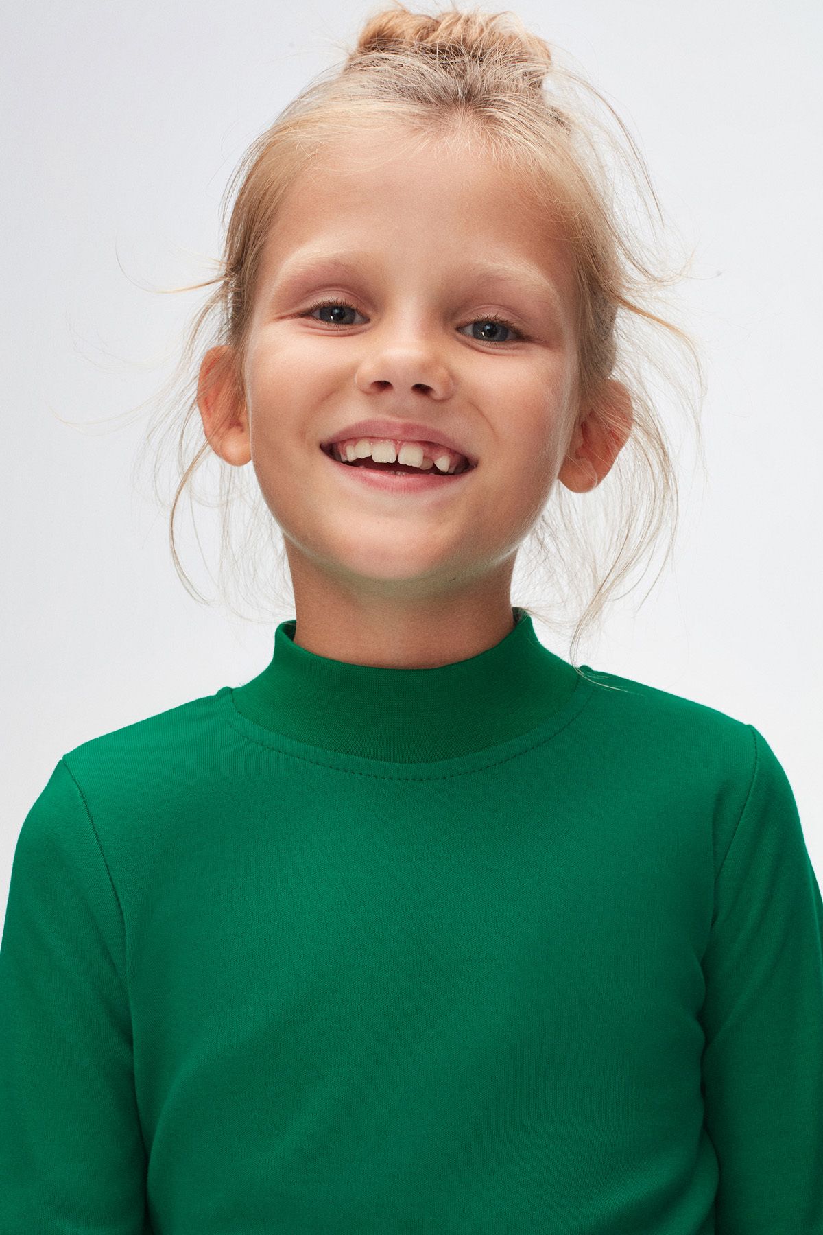 LOVETTI-Green Long Sleeve Half TurtlenecK Girl's T-shirt 3