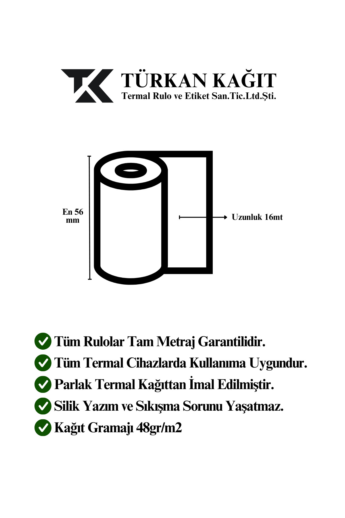RULORULO 56x16 Termal Rulo - Pos Rulosu - 1 Paket 10 Adet Rulo - Tam ...