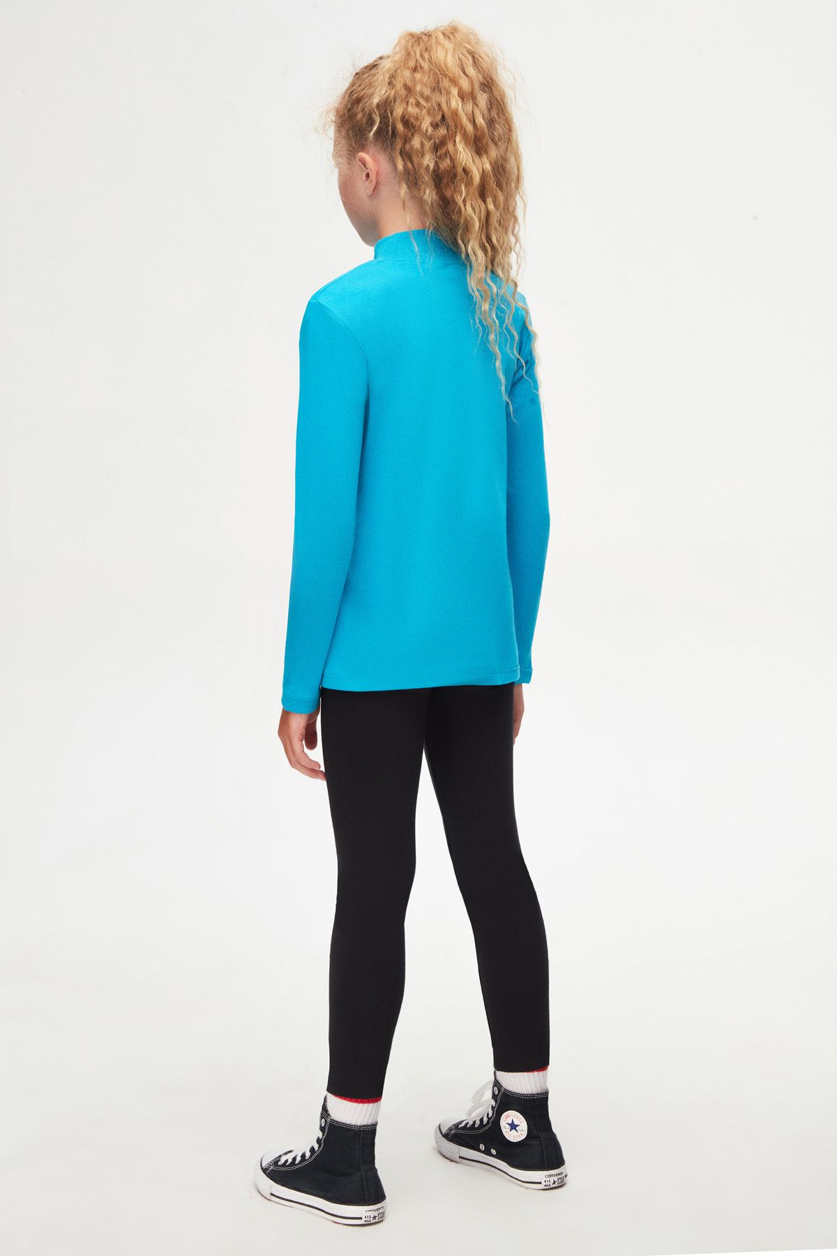 LOVETTI-Girl - Dark Turquoise Long Sleeve Half Turtleneck T-shirt 4