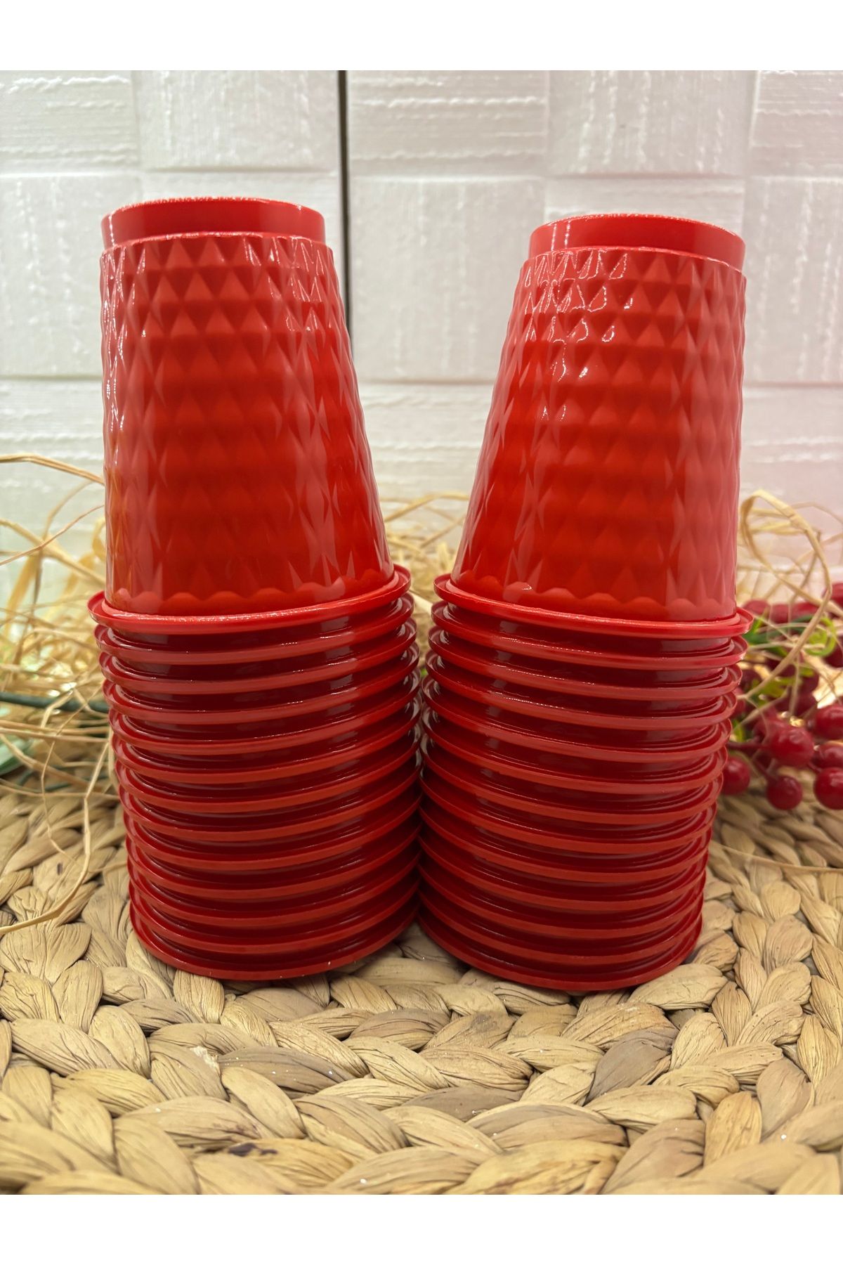 Deniz Party Store-Red Plastic Patterned Glass 25 Pieces 250 Cc 6