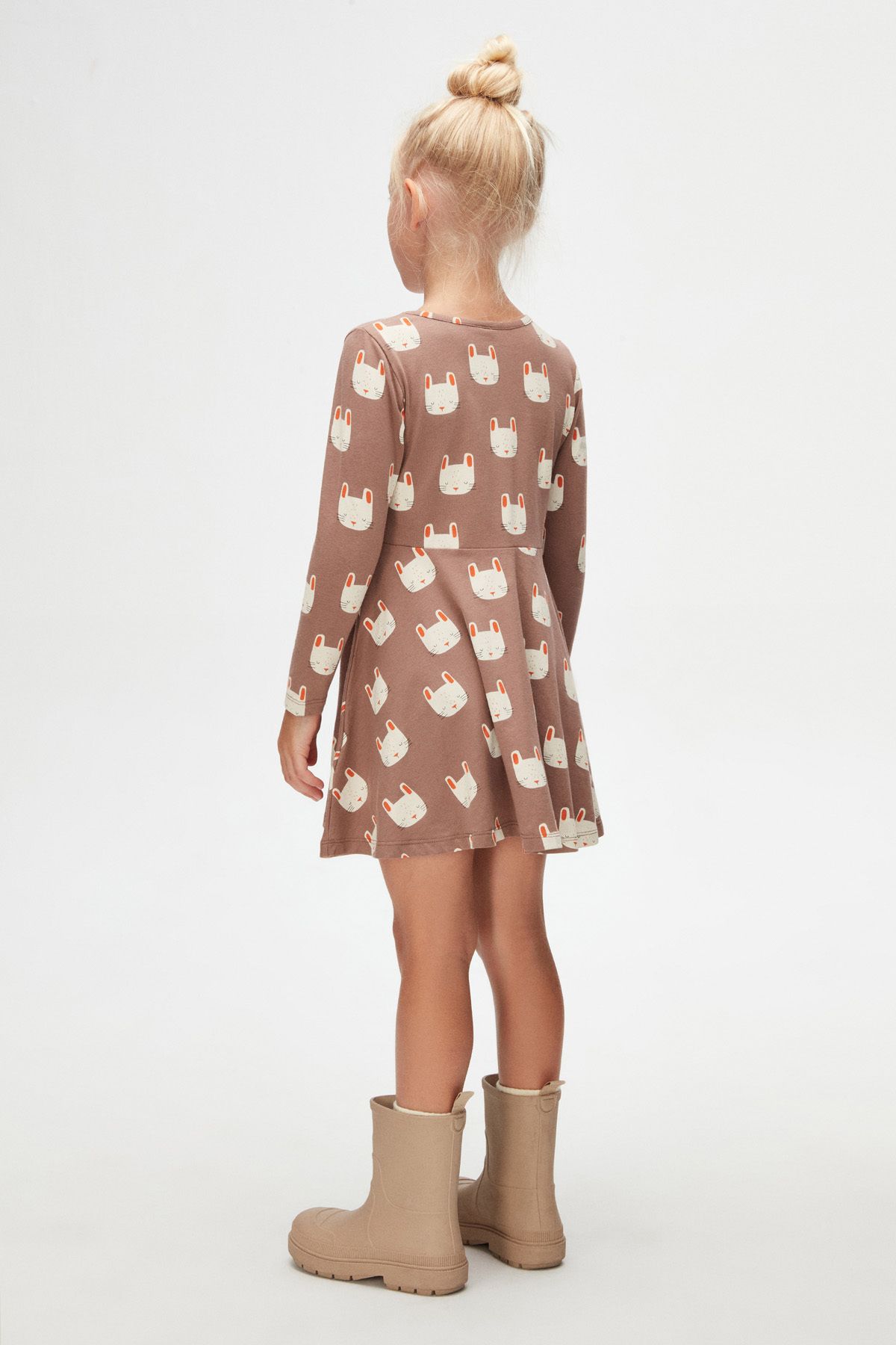 LOVETTI-Girls Sleepy Bunny Pattern Long Sleeve Dress 5