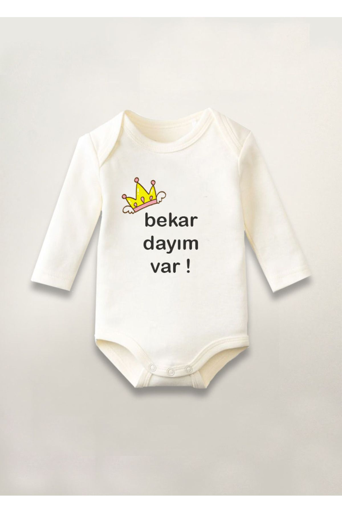 sielta Bekar Dayım Var Baskılı Pamuklu Uzun Kollu Çıtçıtlı Bebek Body Zıbın Atlet Tulum