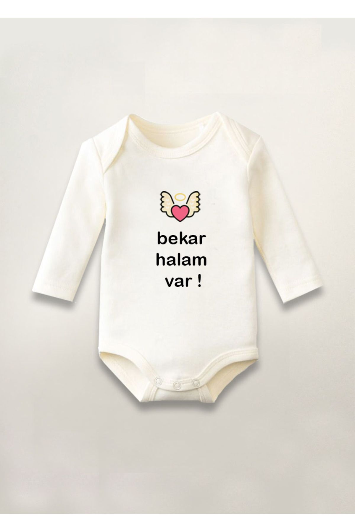 sielta Bekar Halam Var Baskılı Pamuklu Uzun Kollu Çıtçıtlı Bebek Body Zıbın Atlet Tulum