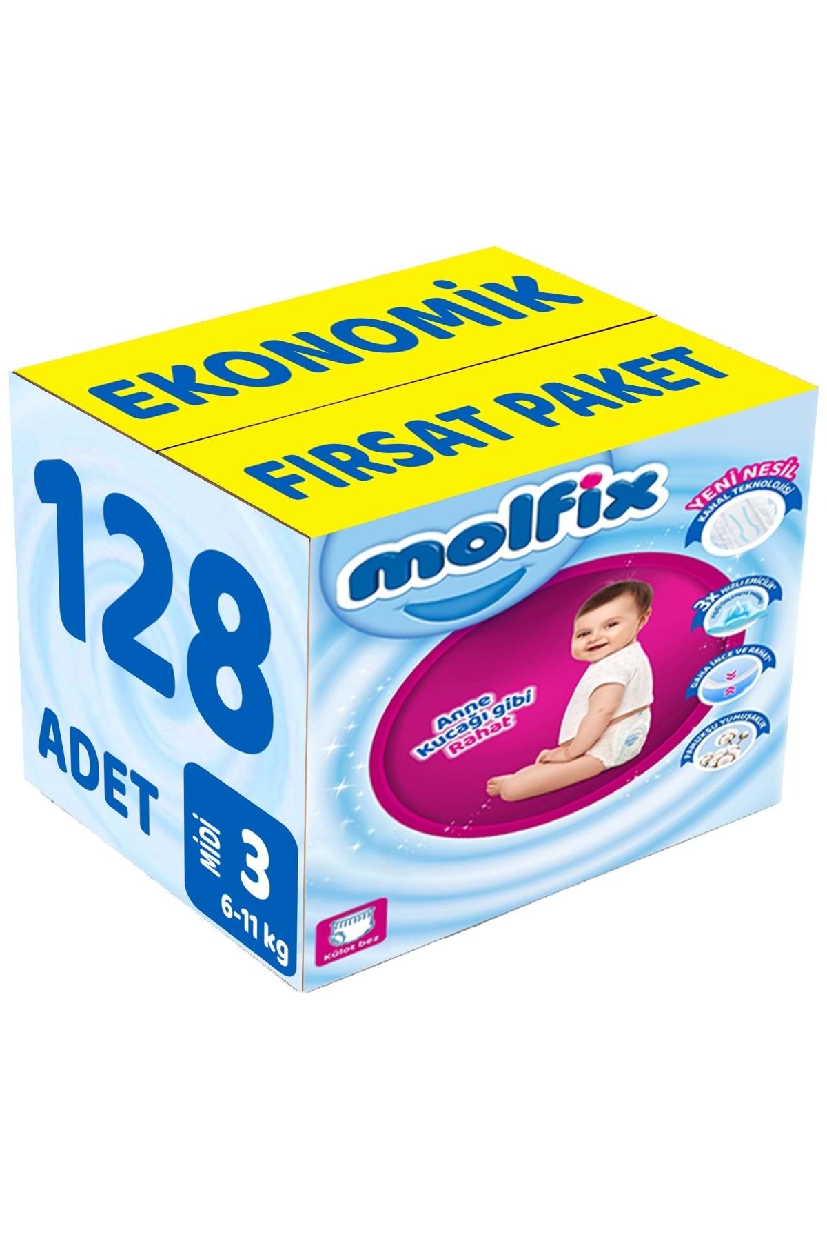 Molfix Külot Bebek Bezi Beden:3 (6-11KG) Midi 128 Adet Ekonomik Fırsat Pk