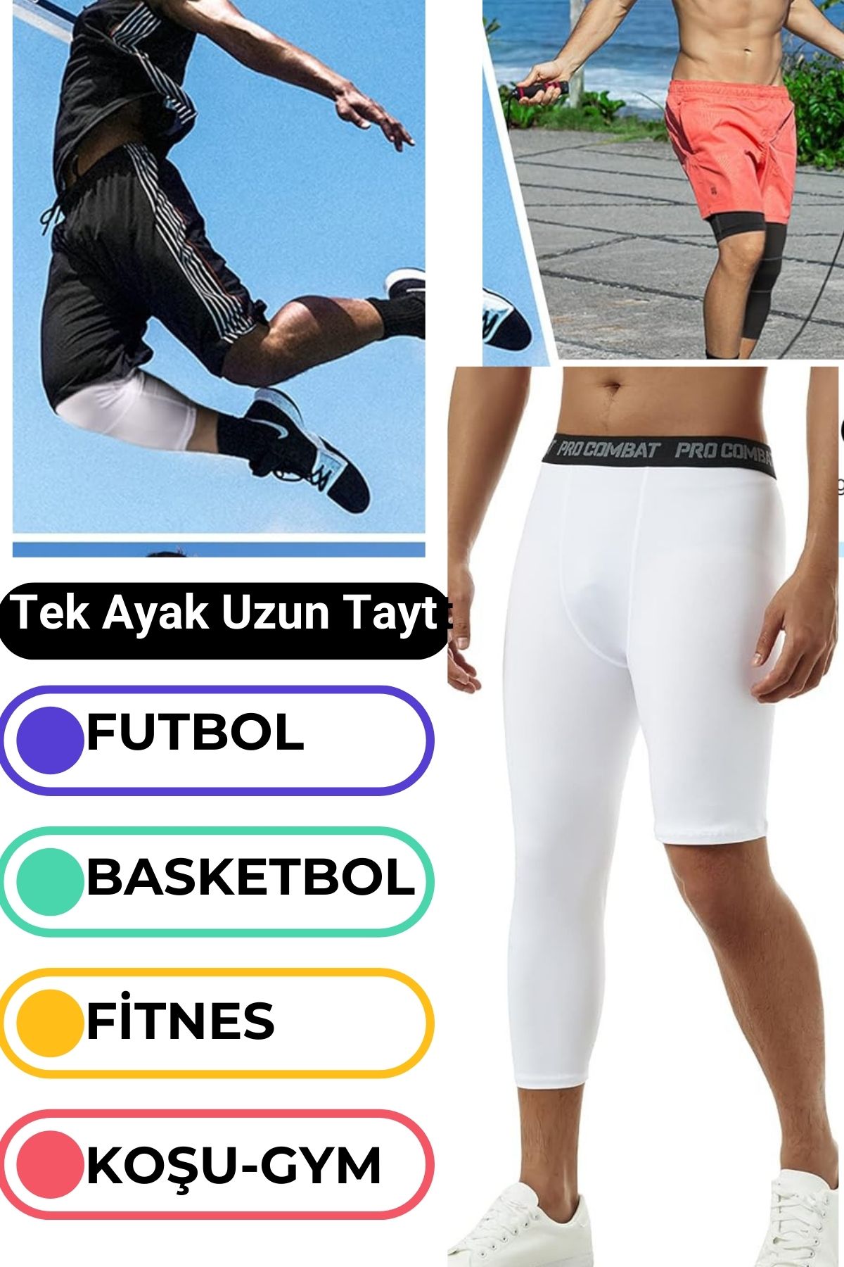 DOMİN SPOR Futbol Basketbol Tek Ayak Uzun Spor Tayt