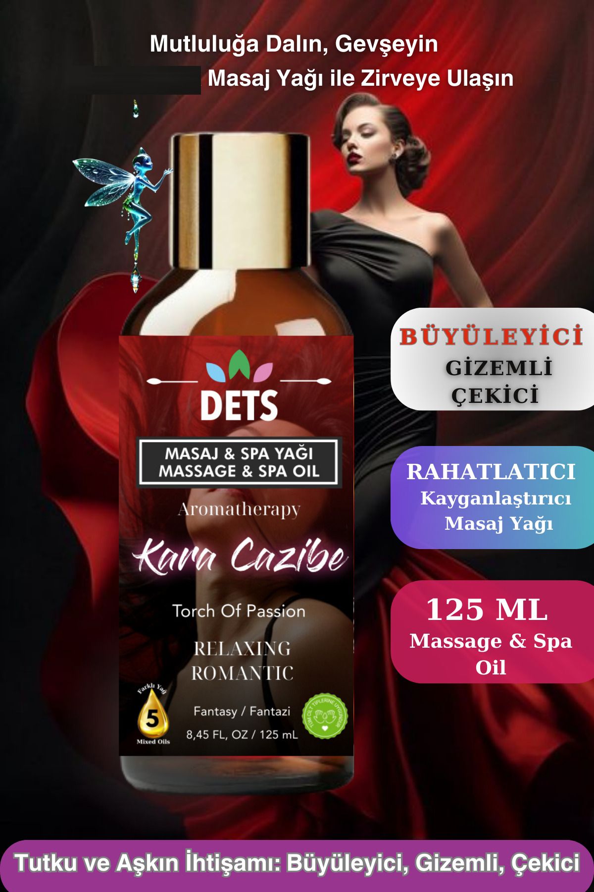 Dets Kara Cazibe – Doğal Spa Masaj Yağı Tutkuyu Zirveye Taşıyan Erotik Masaj Yağı