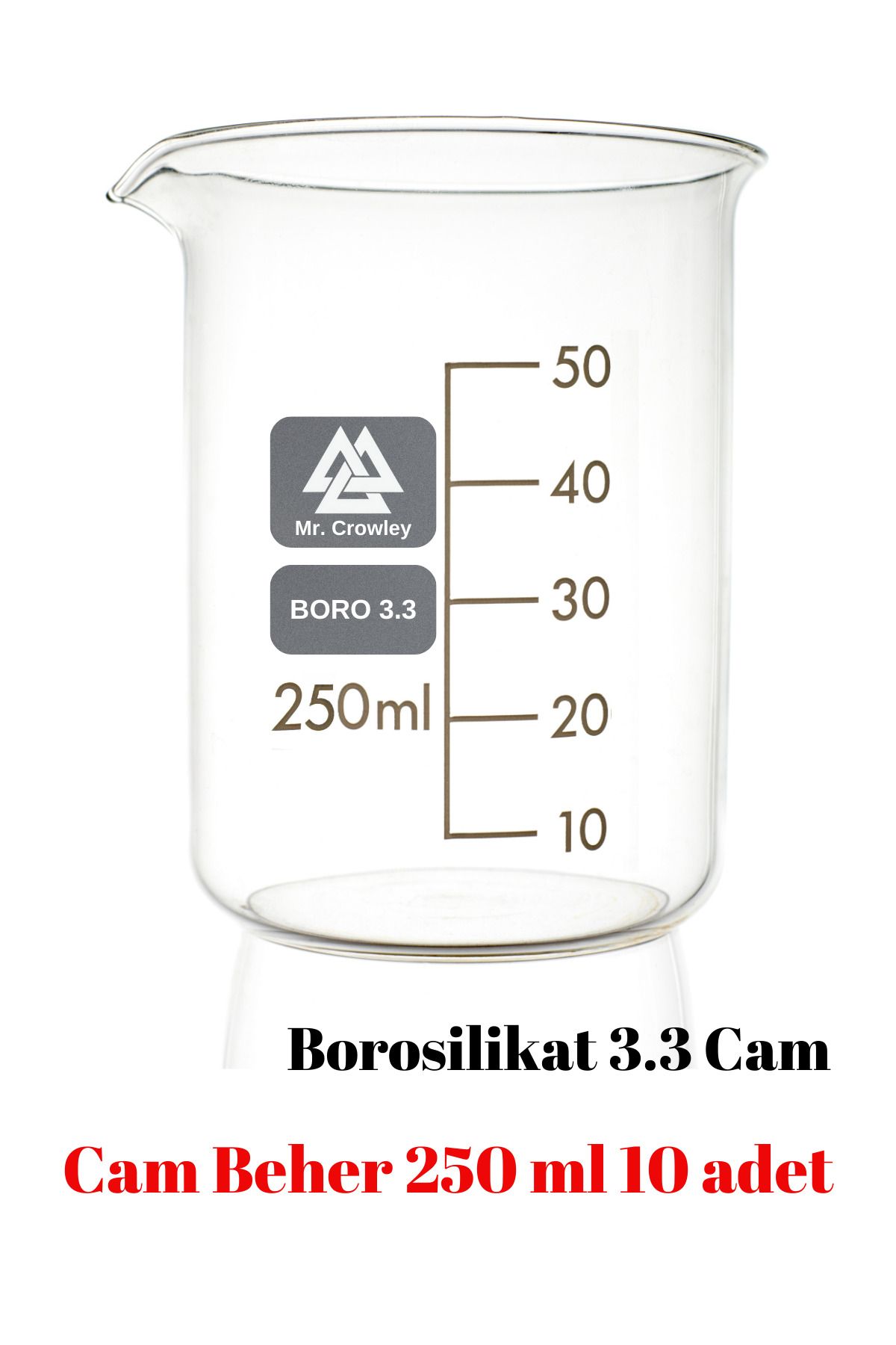 Mr. Crowley Cam Beher 250 ml 10 adet Kısa Form Isıya Dayanıklı