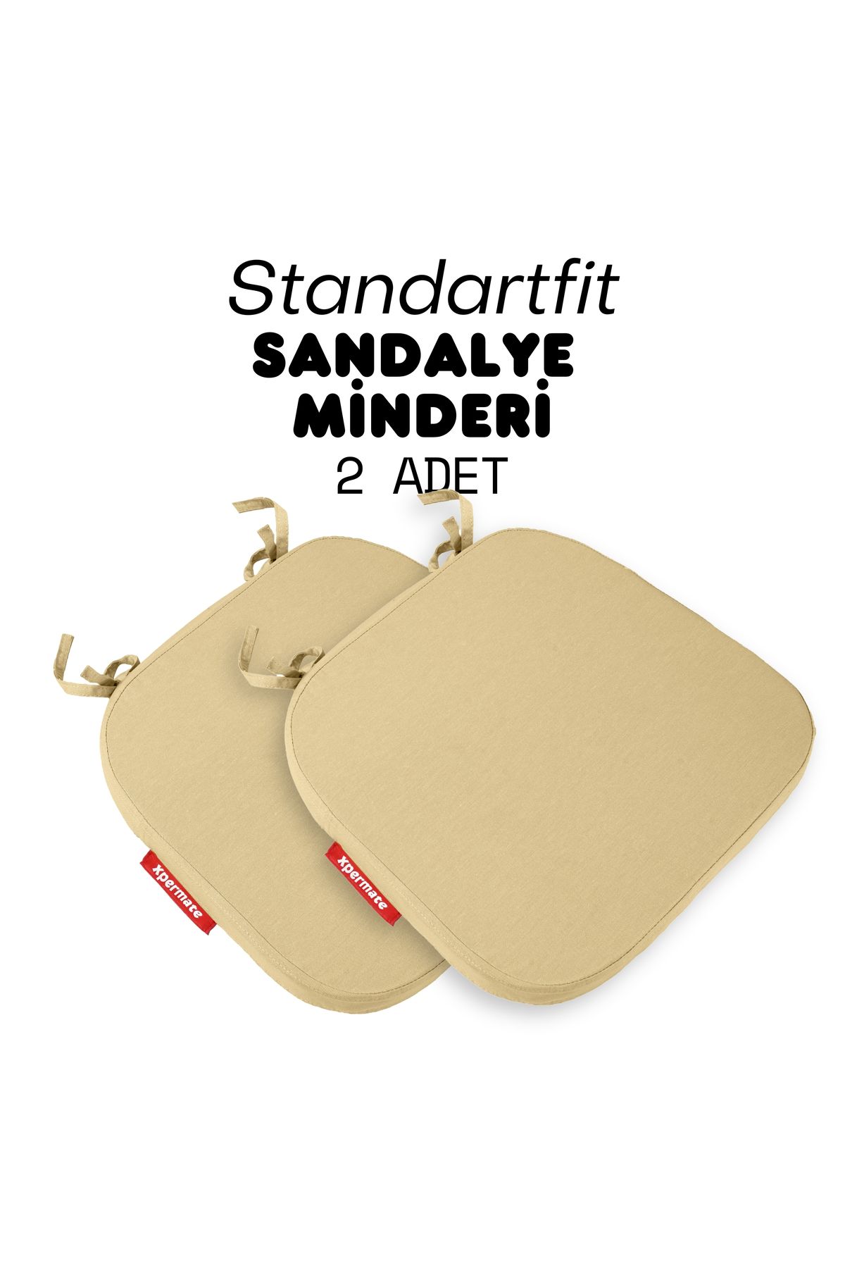 XPERMATE 2'li StandartFit Oval Sandalye Minderi Fermuarlı Yıkanabilir Bağcıklı Su ve Yağ İtici 42x42x5 Bej