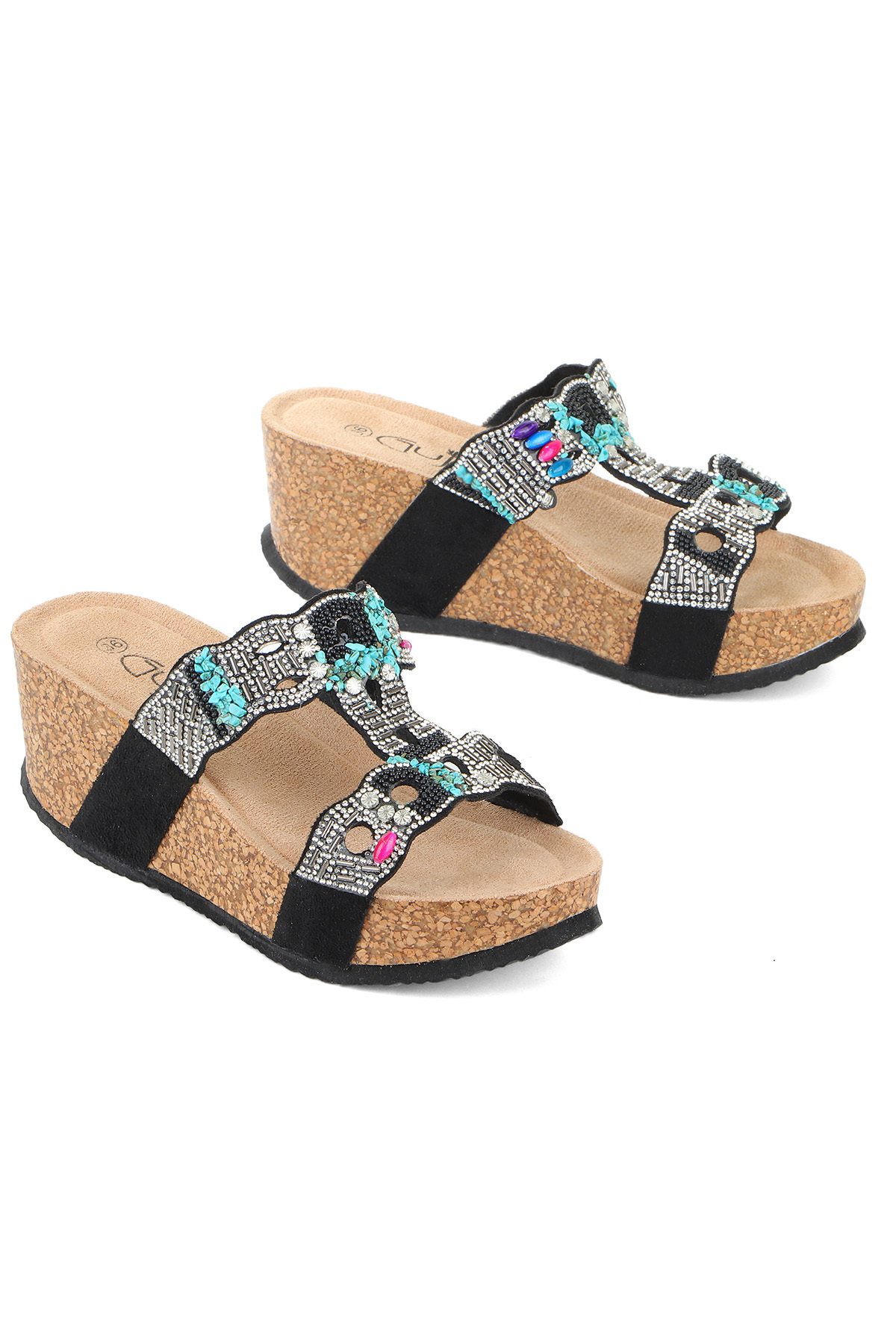 Vojo-Άνετες γυναικείες παντόφλες Gj Giorgia Wedge Heel Stone με λεπτομέρειες 4