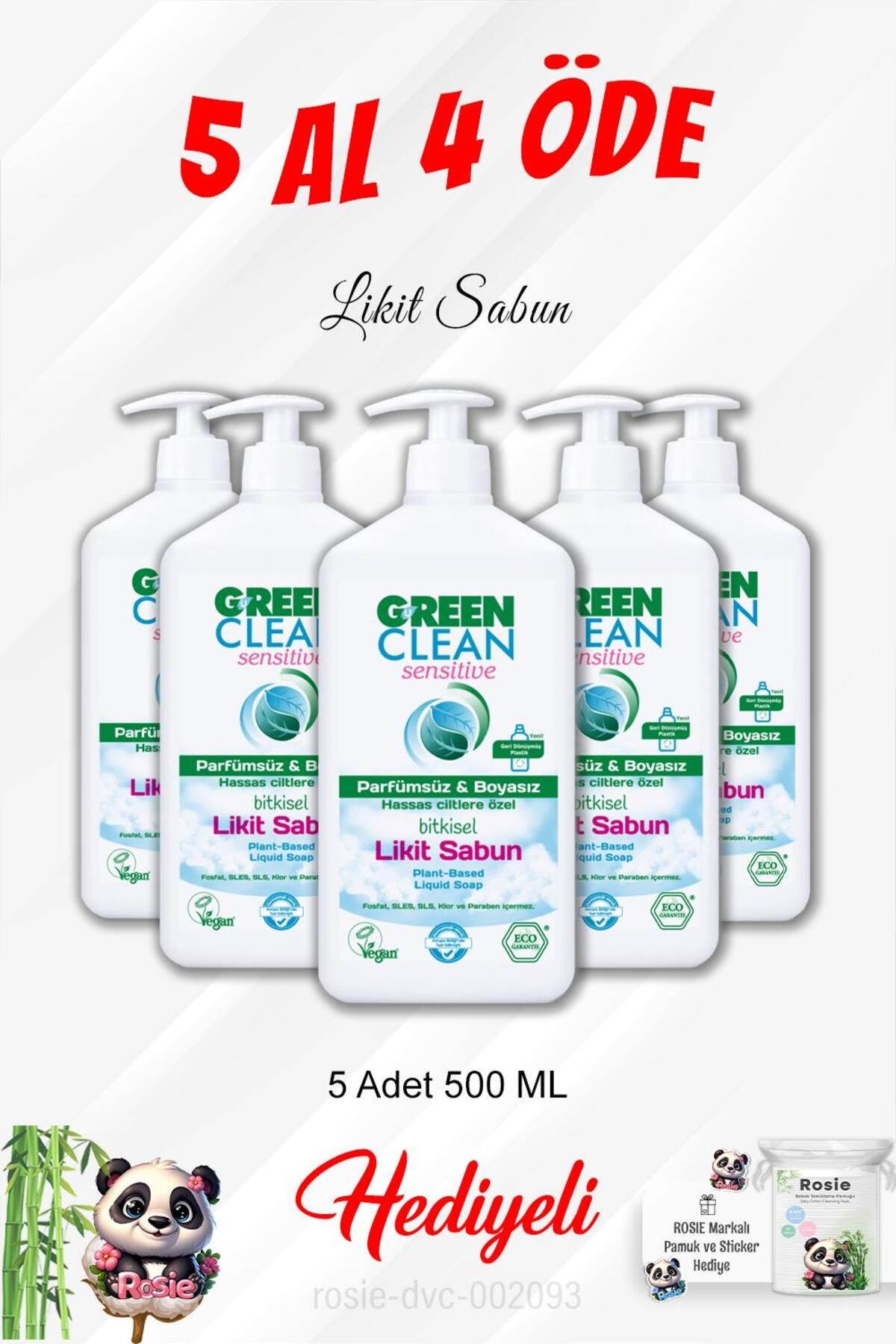 صابون مایع خرید 5 پی 4 500 میلی لیتر و رزی پاموک Green Clean