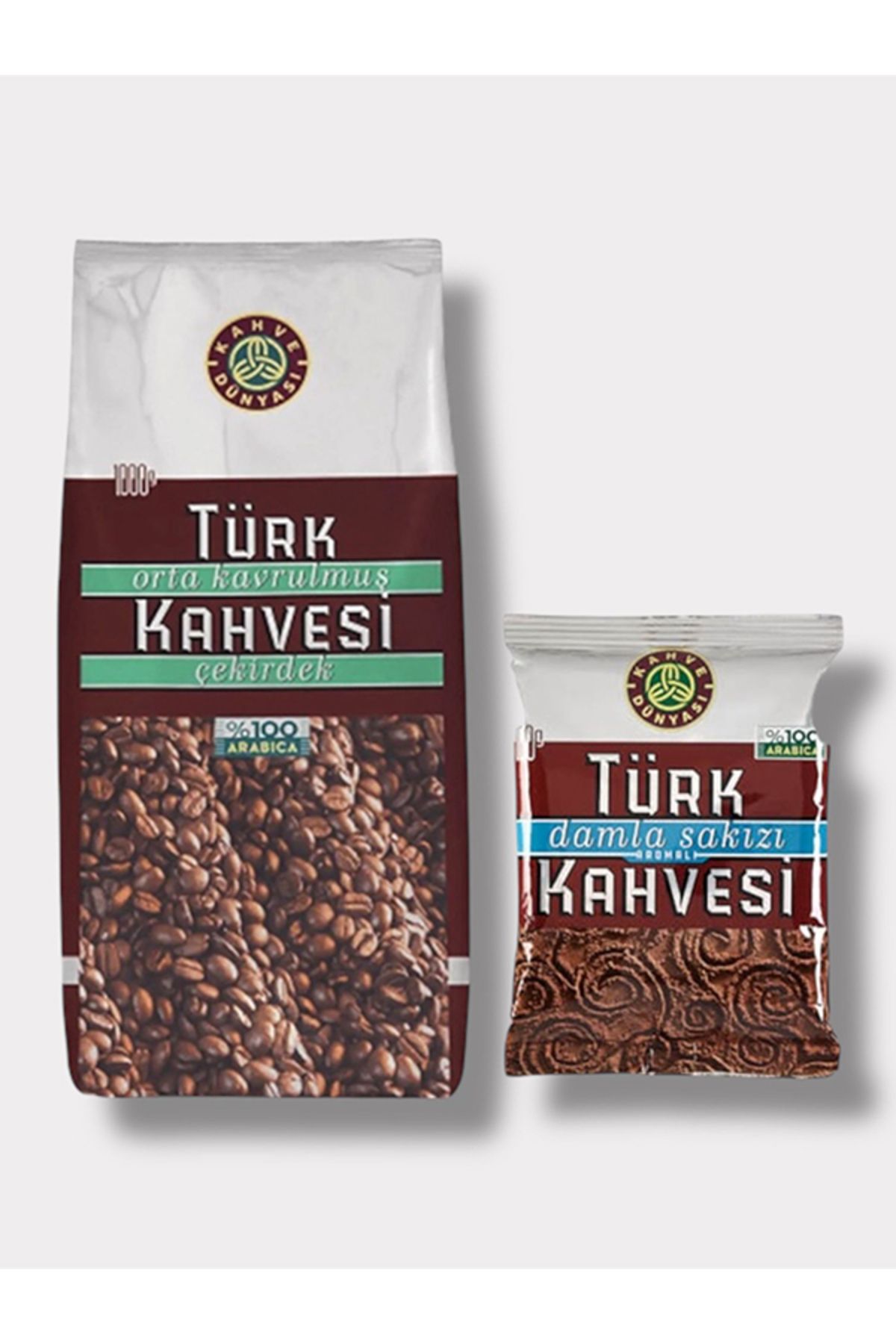 Kahve Dünyası Orta Kavrulmuş Çekirdek Türk Kahvesi (1 Kg) ve Damla Sakızlı Türk Kahvesi (100g)