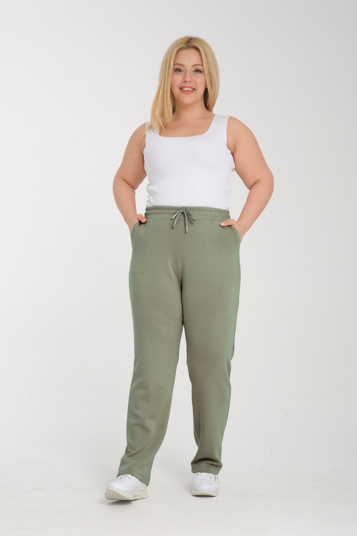 TAMPAP-322 Plus Size Straight Leg Pocket High Waist Modal Women's Sweatpants 4