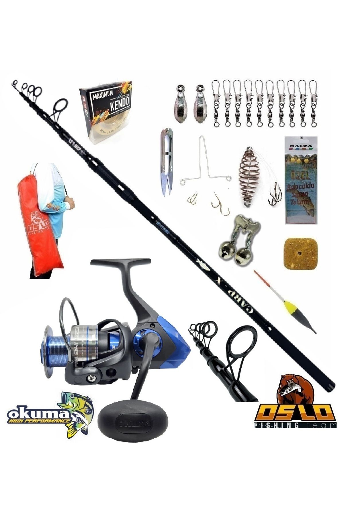 Okuma Safina SW-X SNW-8000A Oslo Carp-x 390cm 3,5lbs Profesyonel Surf Sazan Kıyı Olta Takımı Seti