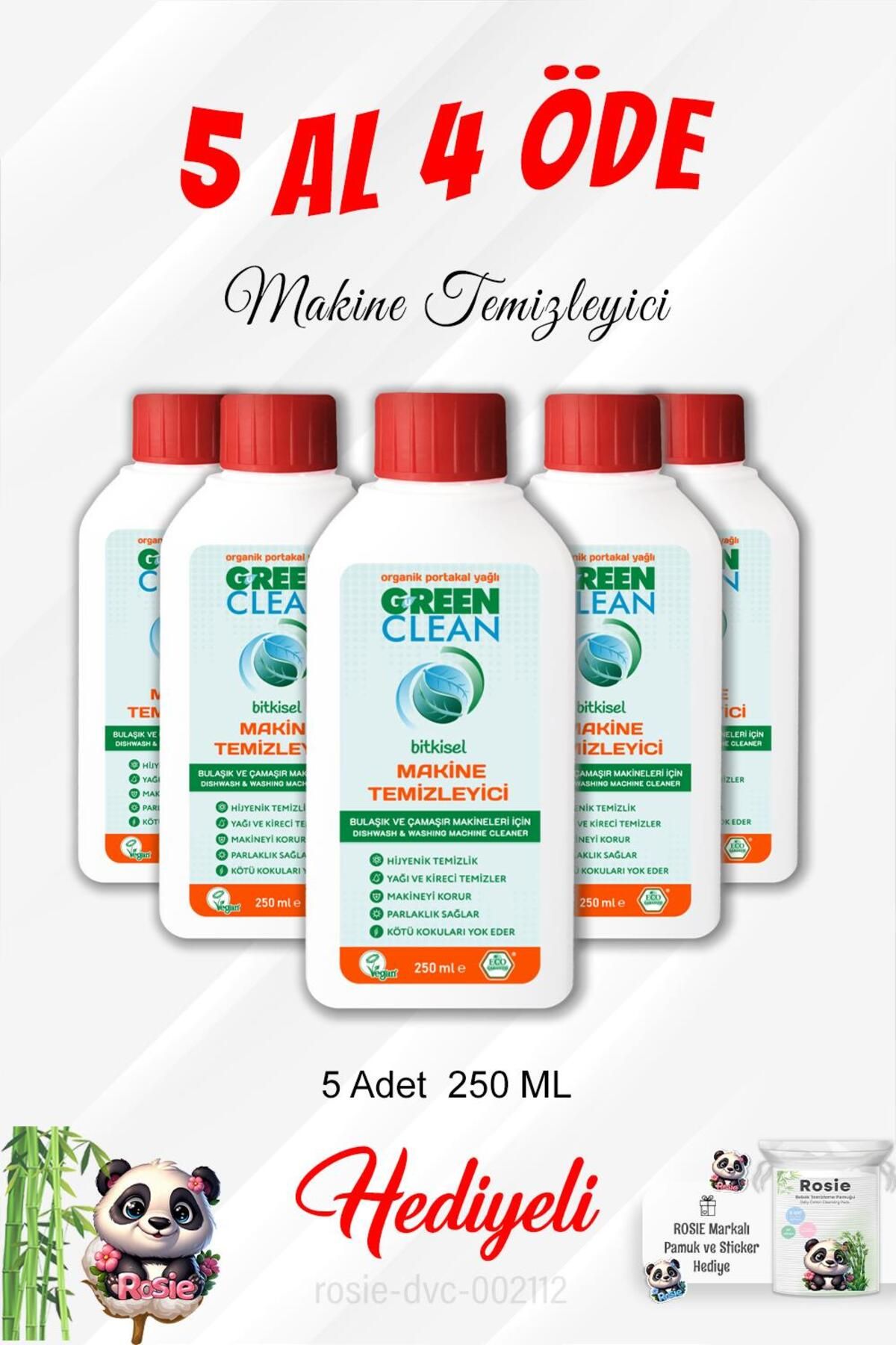 Green Clean Bulaşık & Çamaşır Makine Temizleyici 5 Al 4 Öde 250 ml Ve Rosie Pamuk