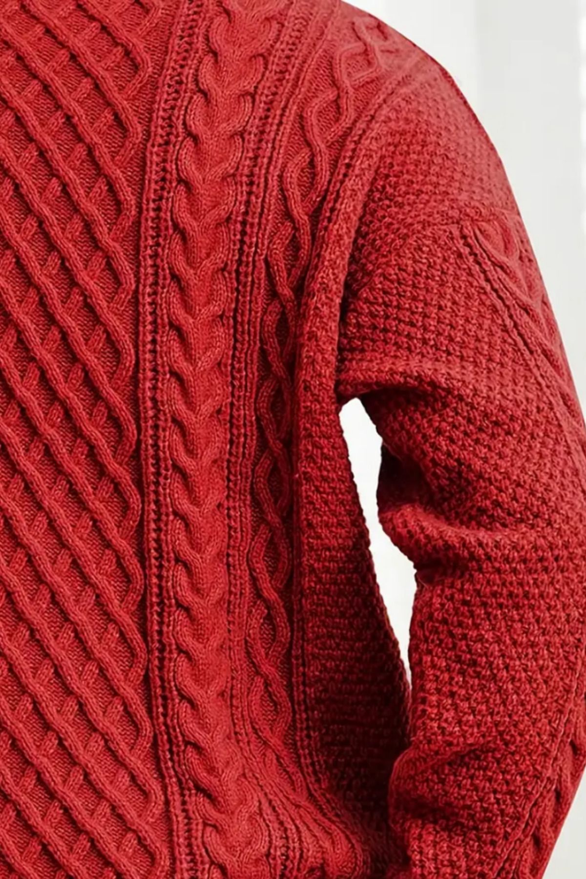 COOL TARZ-Men's Red Hair Braided Run Regular Fit Crew Neck Knitwear Sweater 2