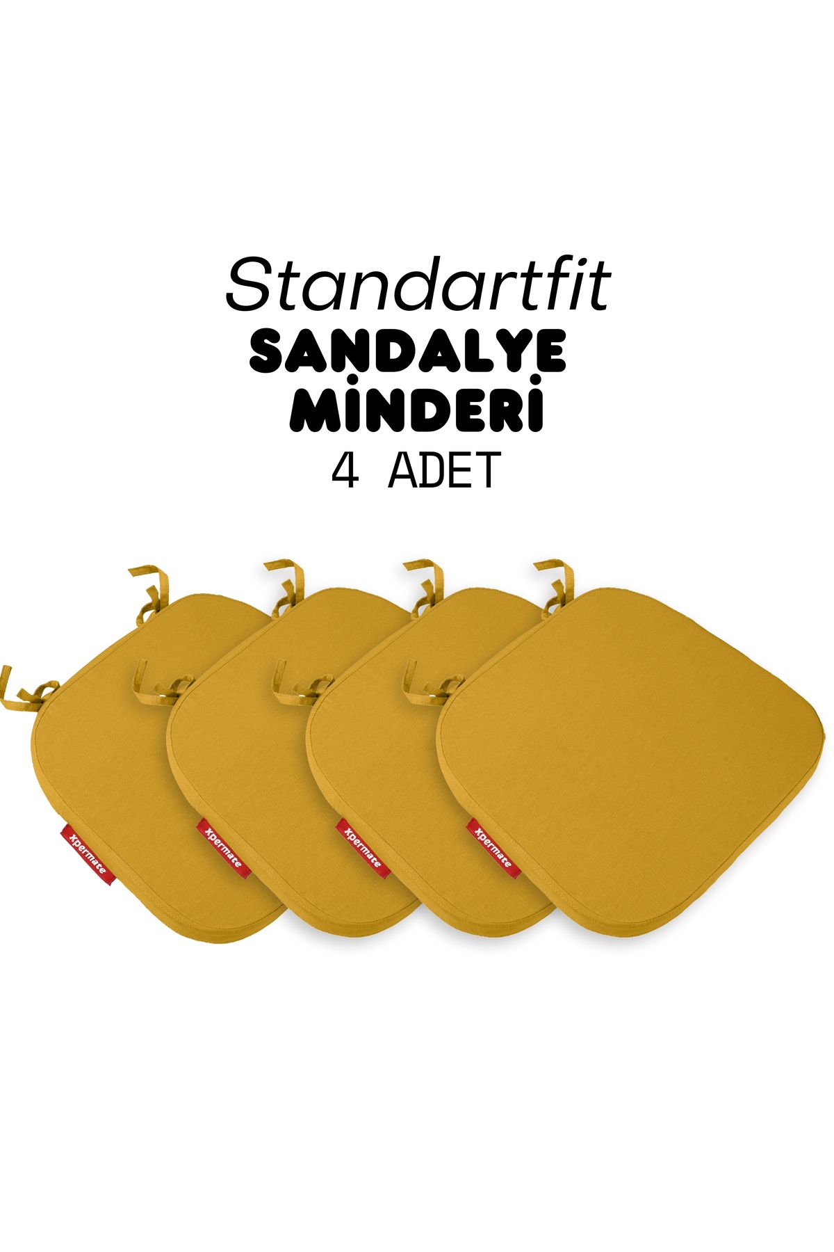 XPERMATE 4'lü StandartFit Oval Sandalye Minderi Fermuarlı Yıkanabilir  Su ve Yağ İtici 42x42x5 Hardal