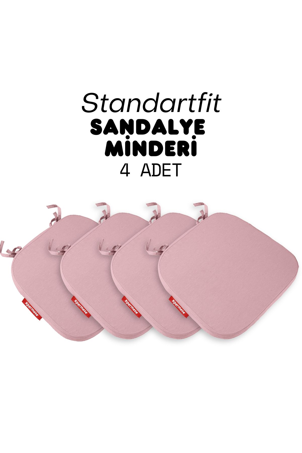 XPERMATE 4'lü StandartFit Oval Sandalye Minderi Fermuarlı Yıkanabilir  Su ve Yağ İtici 42x42x5 Pembe