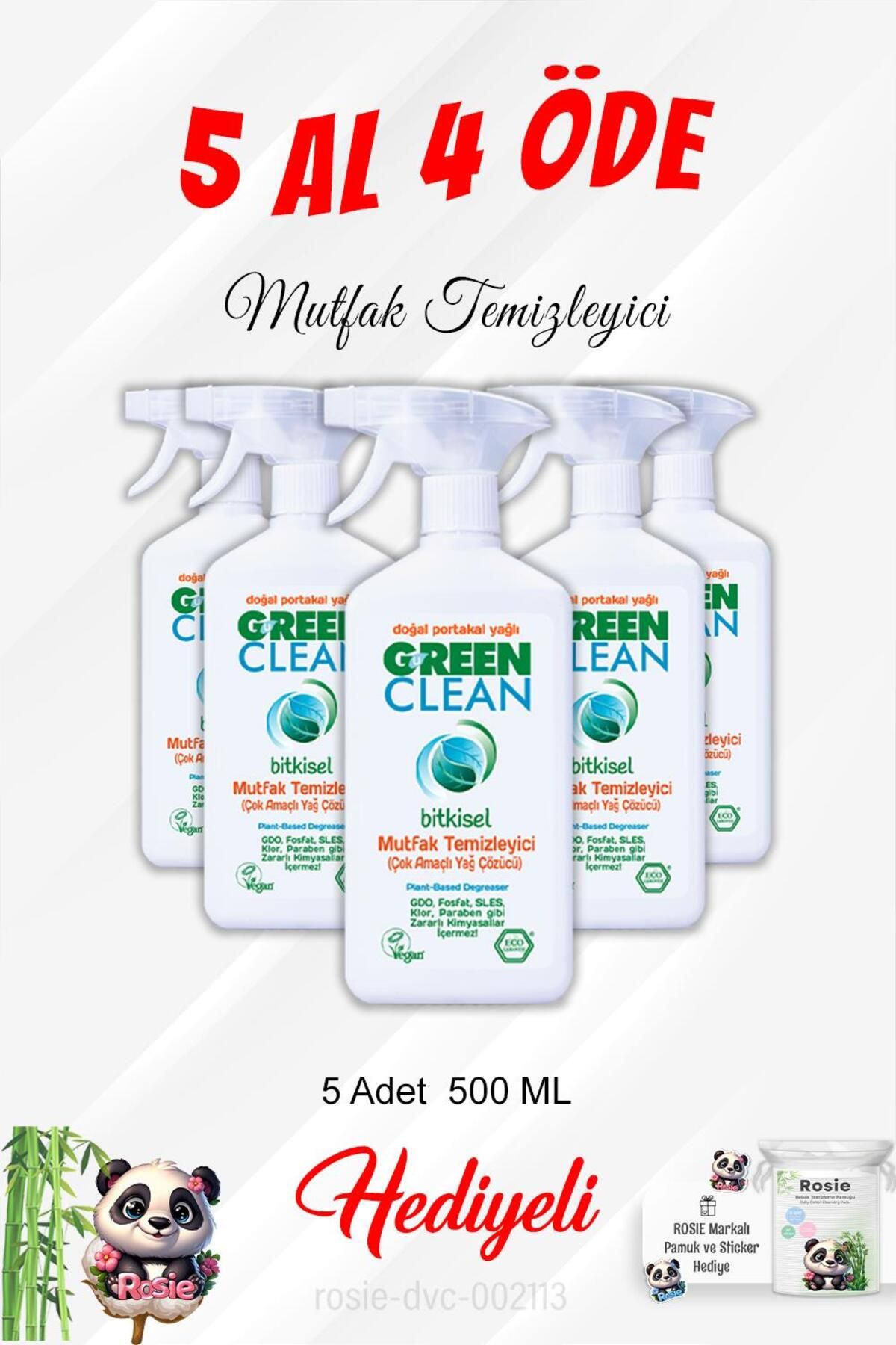 Green Clean Mutfak Temizleyici Çok Amaçlı Yağ Çözücü 5 Al 4 Öde 500 ml Ve Rosie Pamuk