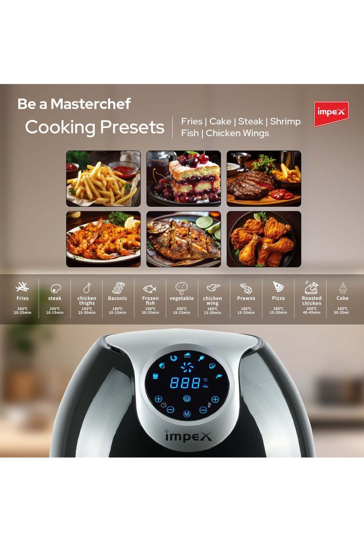 İMPEX-IMPEX 10L Digital Air Fryer , LED Touch Panel, Hot Air Tech, 7 Menus, 80-200°C, 1800W - AF 4310 6