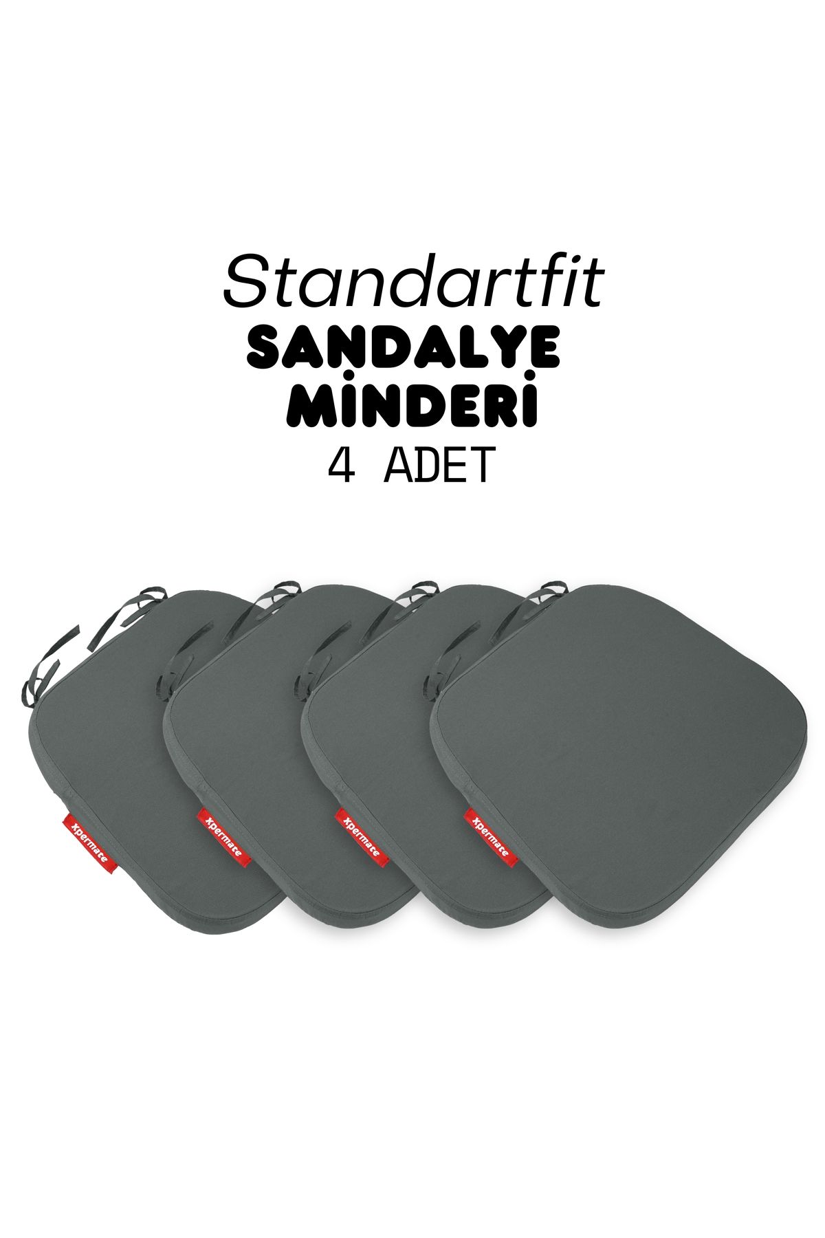 XPERMATE 4'lü StandartFit Oval Sandalye Minderi Fermuarlı Yıkanabilir  Su ve Yağ İtici 42x42x5 Antrasit