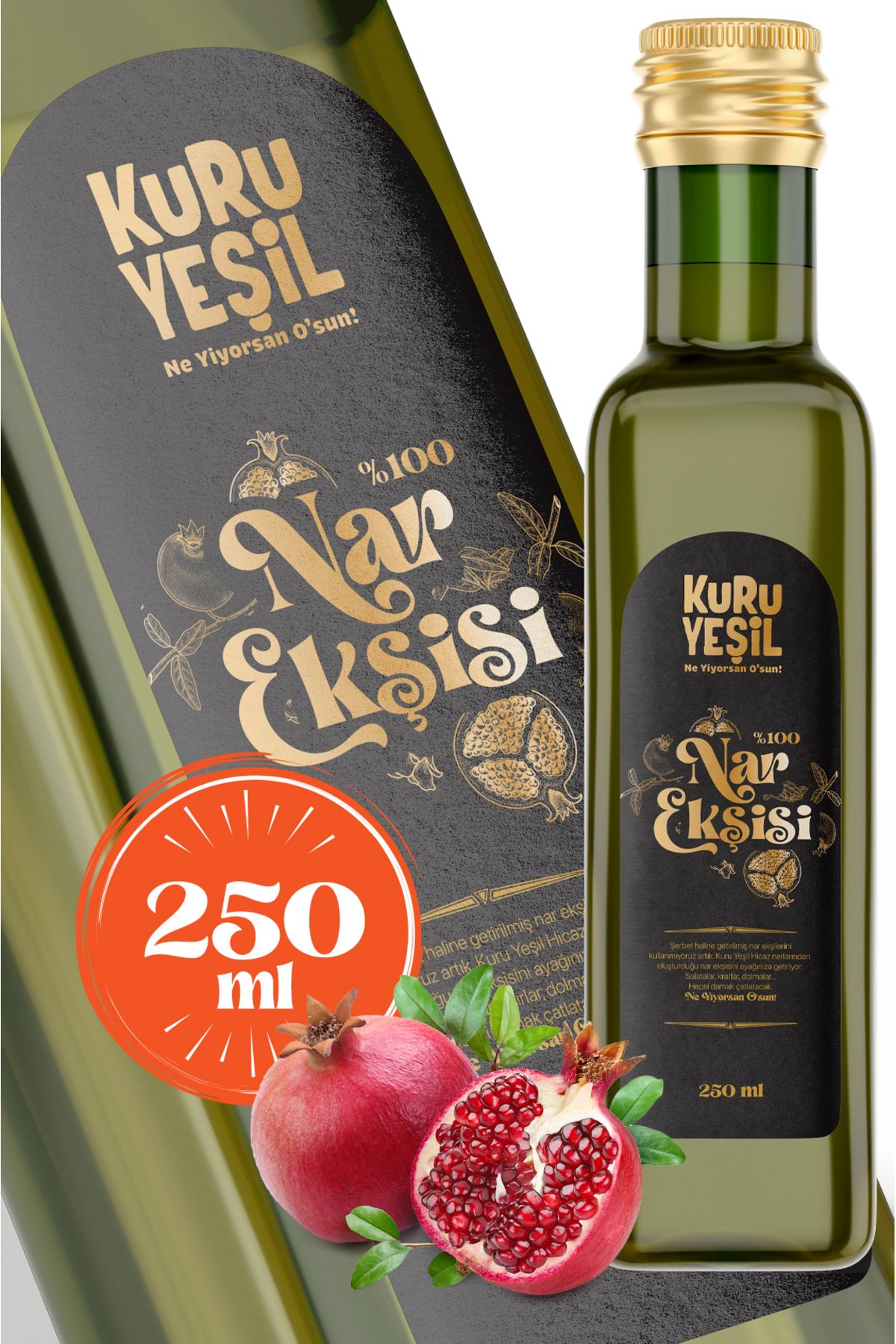 Kuru Yeşil Sağlıklı Atıştırmalıklar Nar Ekşisi - Doğal Nar Ekşisi - Katkısız ve Geleneksel Nar Ekşisi - Salatalar İçin Sos - 250 ML