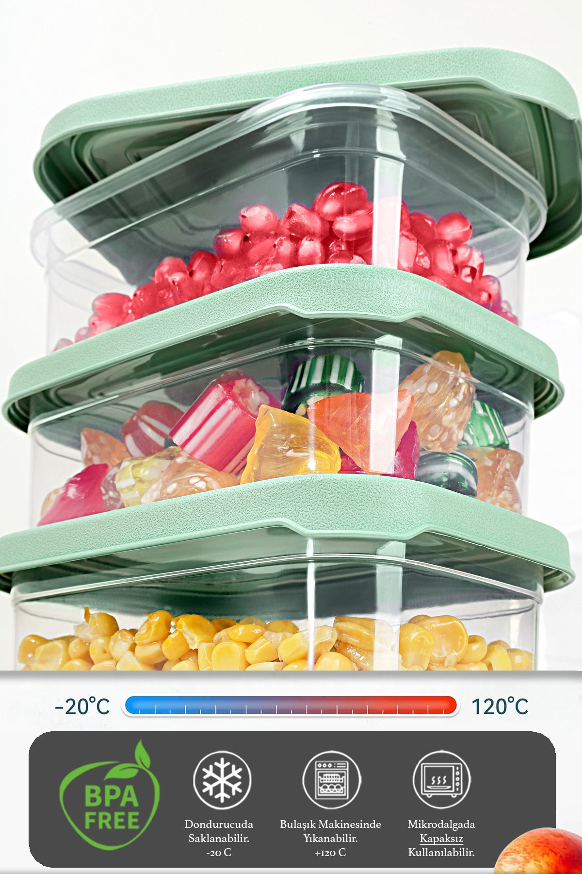 Meleni Home-10 Pieces 740ml Green Rectangular Food Storage Container Organizer Suitable for Microwave 3