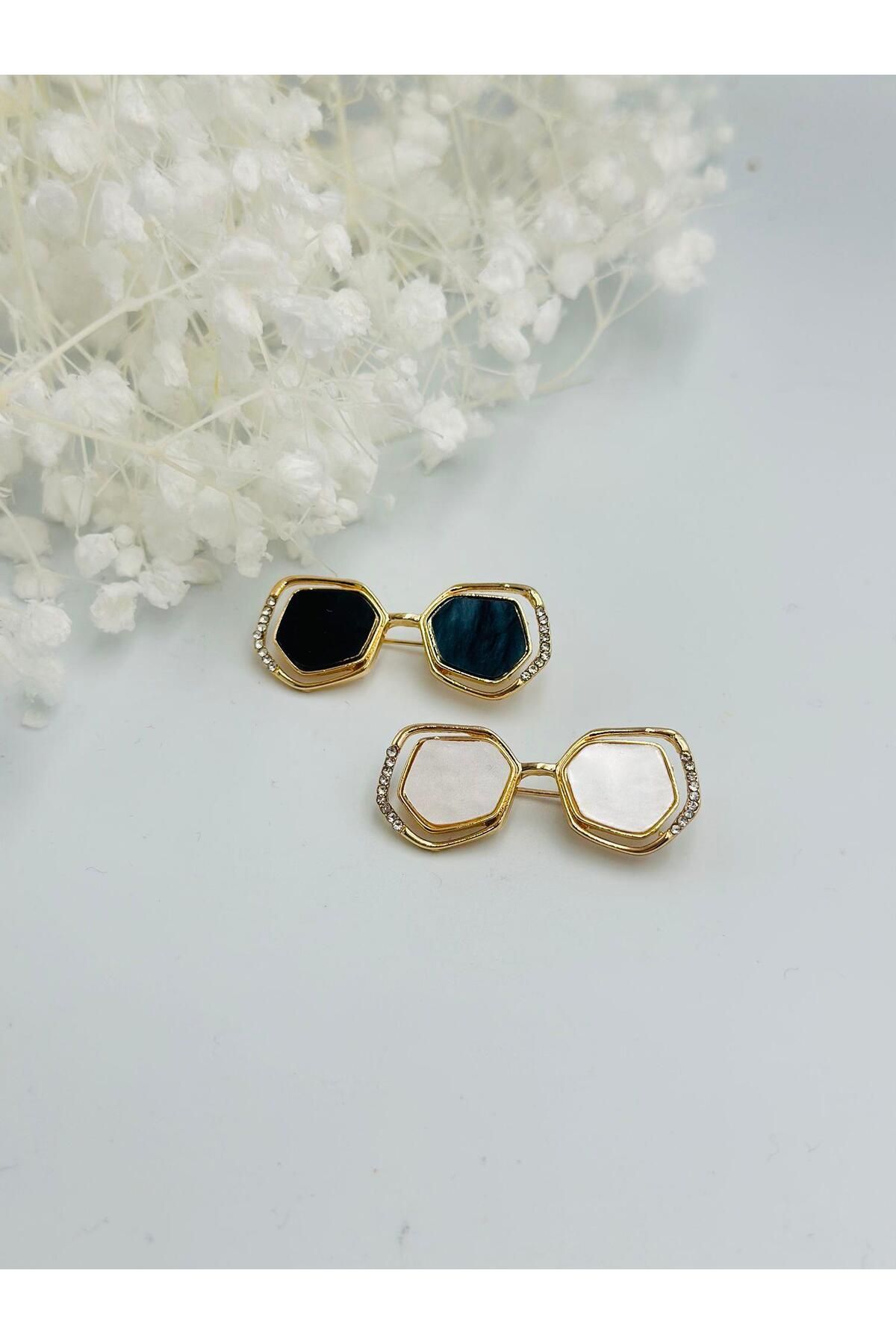 MyladyAccessoriess Gold Çerçeve Detay Minimal Gözlük Broş Beyaz